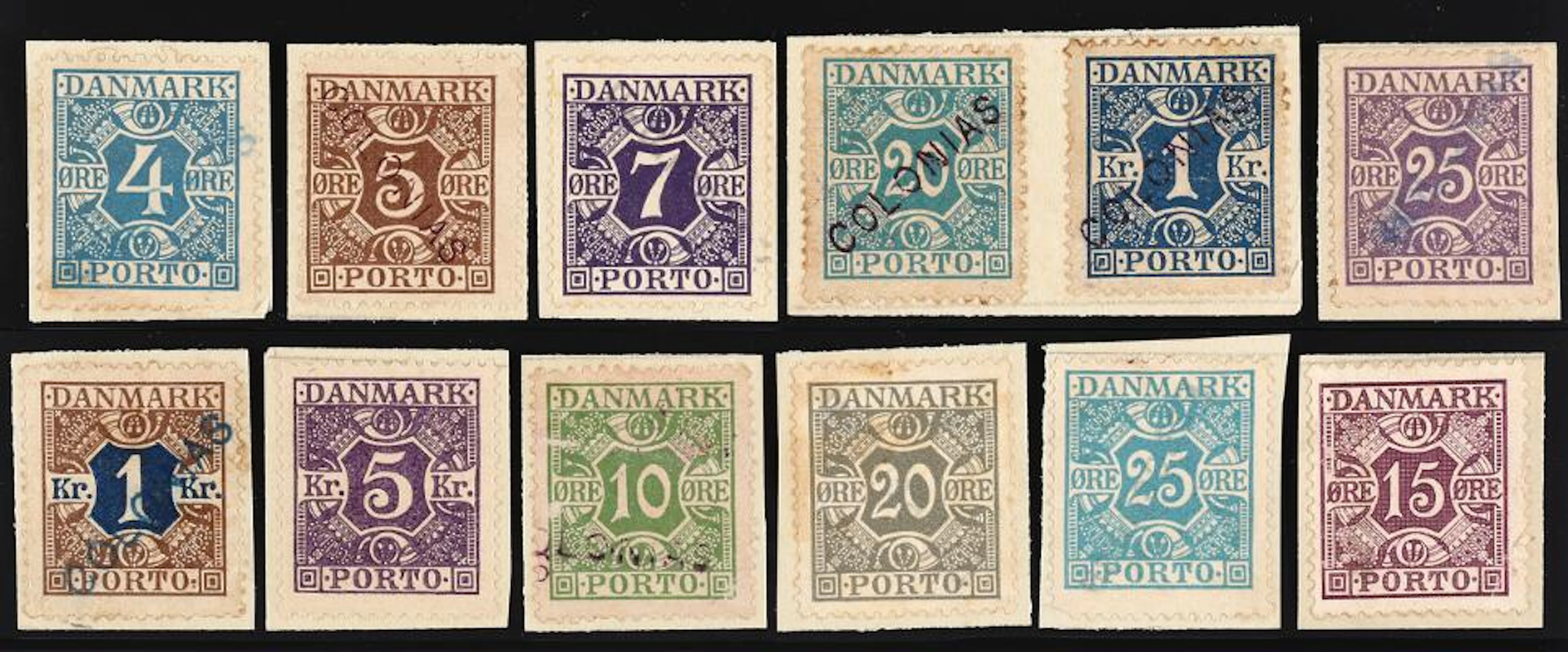 Postage Due. 1922-1937. 12 stamps overprinted COLONIAS (some almost