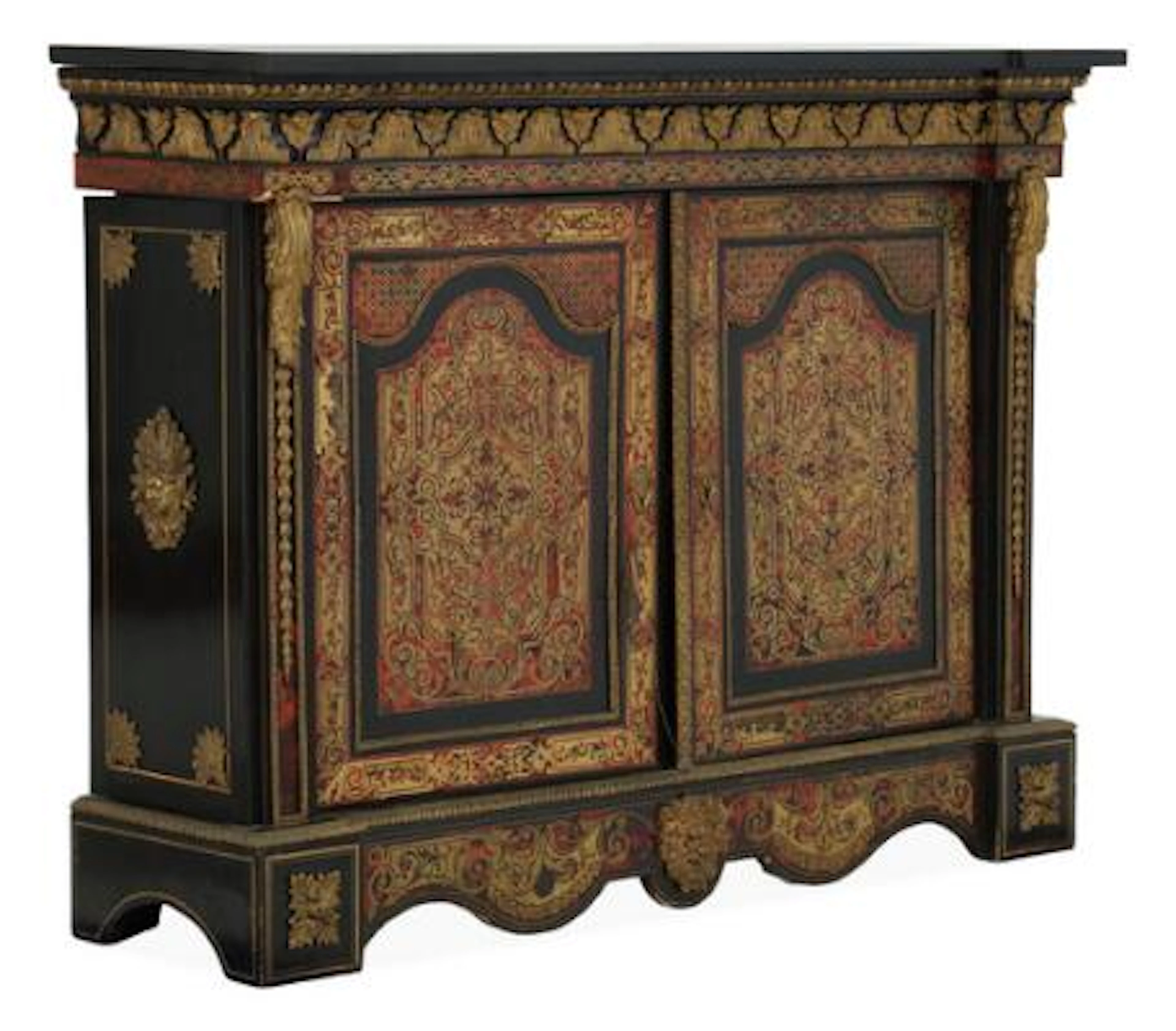 A French cabinet, Boulle style. C. 1860. H. 120 cm. W. 157 cm. D.