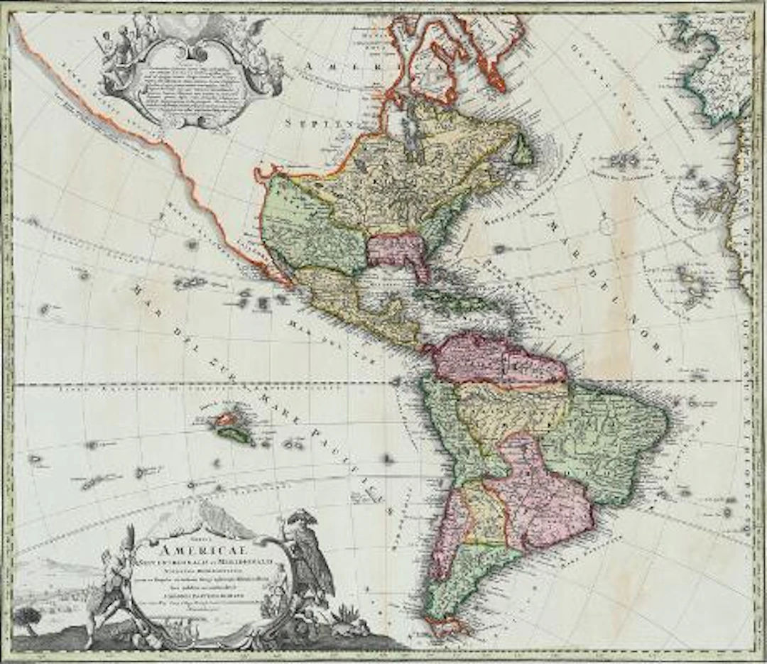 Johann Baptist Homann: "Totius Americae". Circa 1730. Hand-coloured