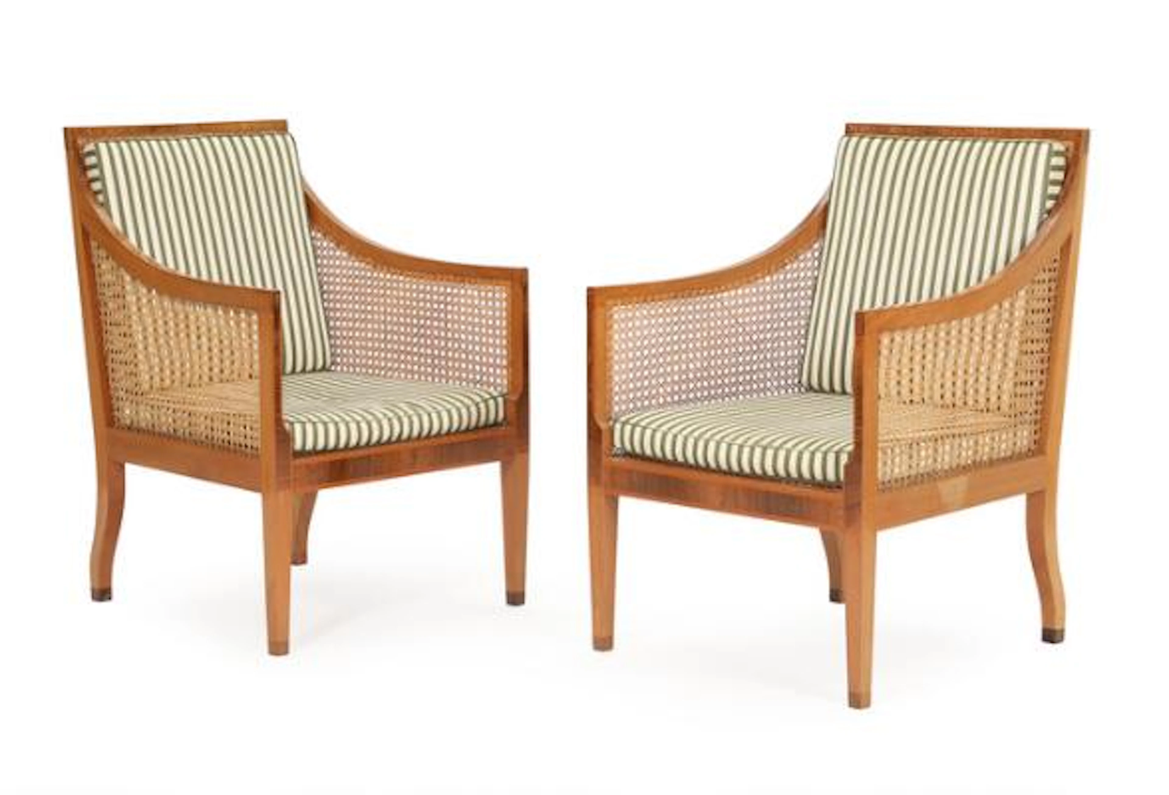 Kaare Klint: A pair of bergère in mahogany with cane seat, side and
