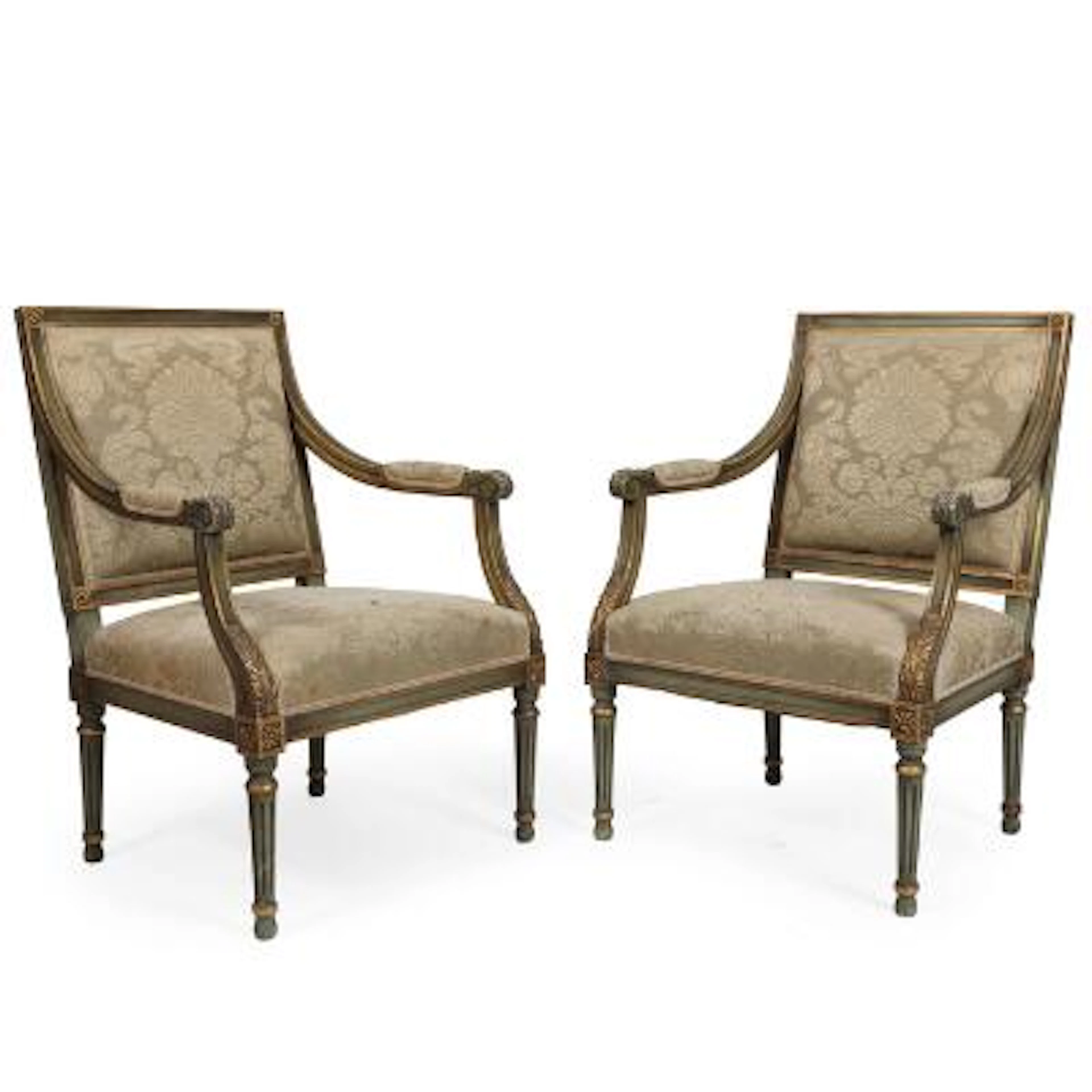 A pair of circa 1900 Louis XVI style painted and partly gilt wood