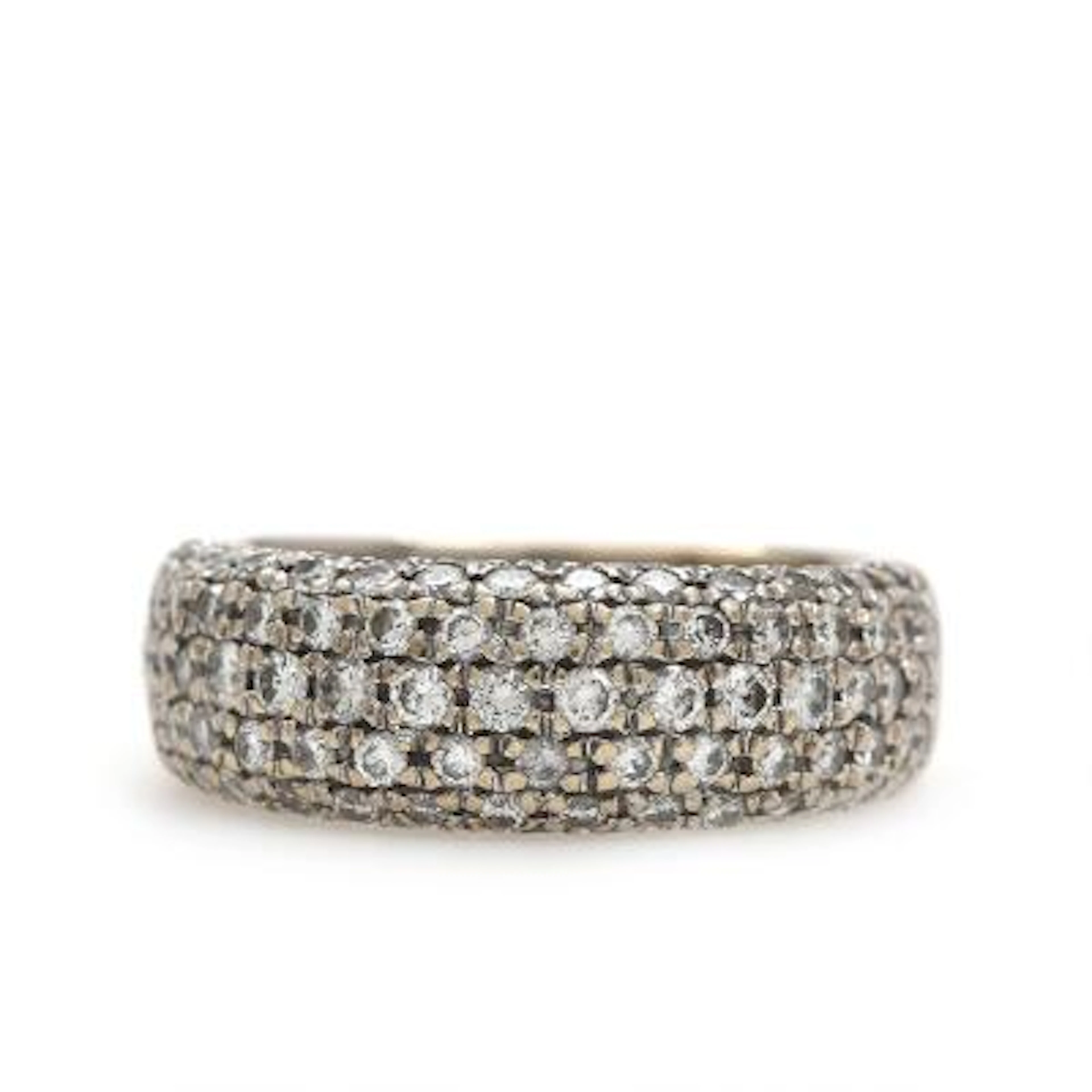 Diamond ring set with numerous diamonds, mounted in 18k white gold.