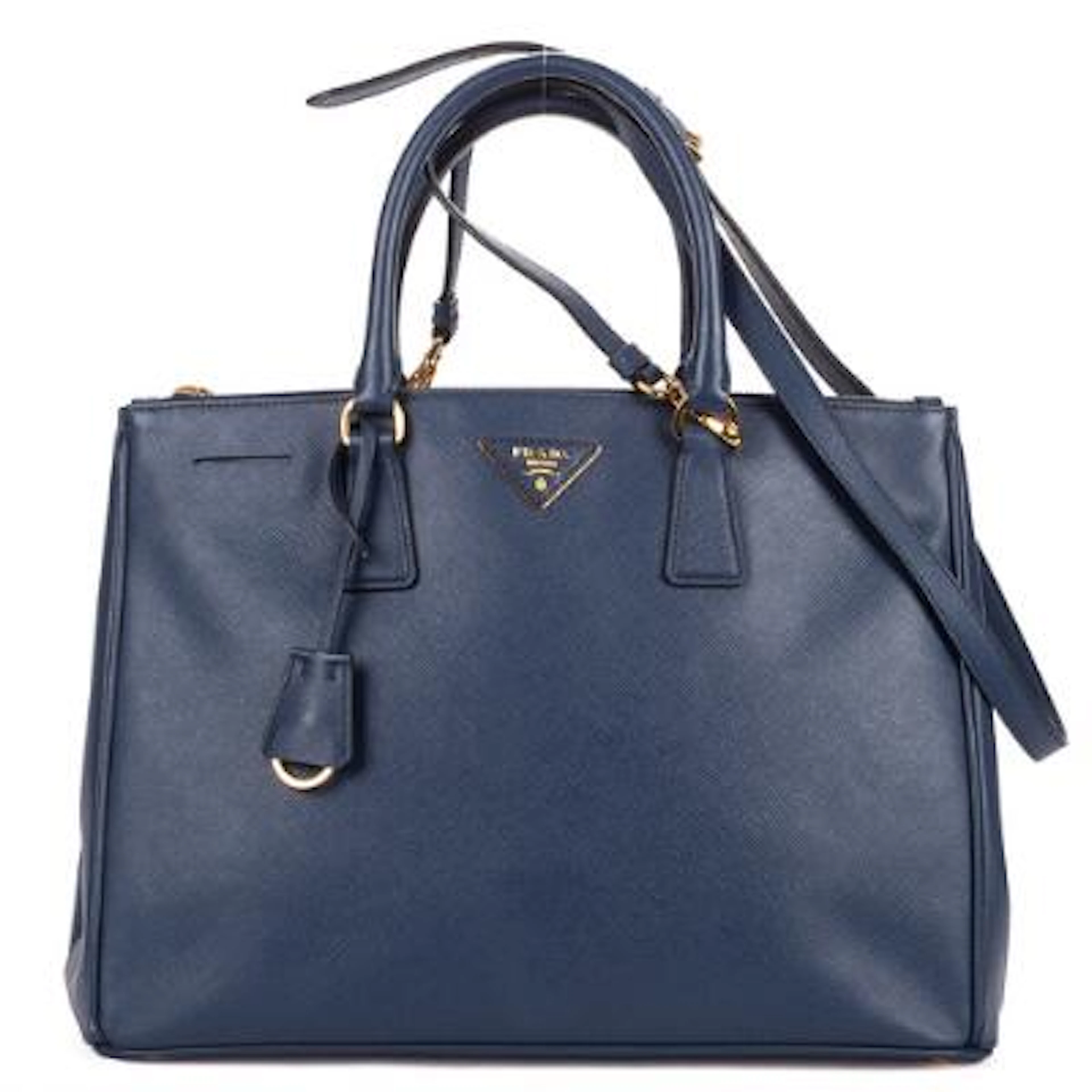 Prada: A "Large Double Zip Galleria Tote" in dark blue Saffiano Lux-leather