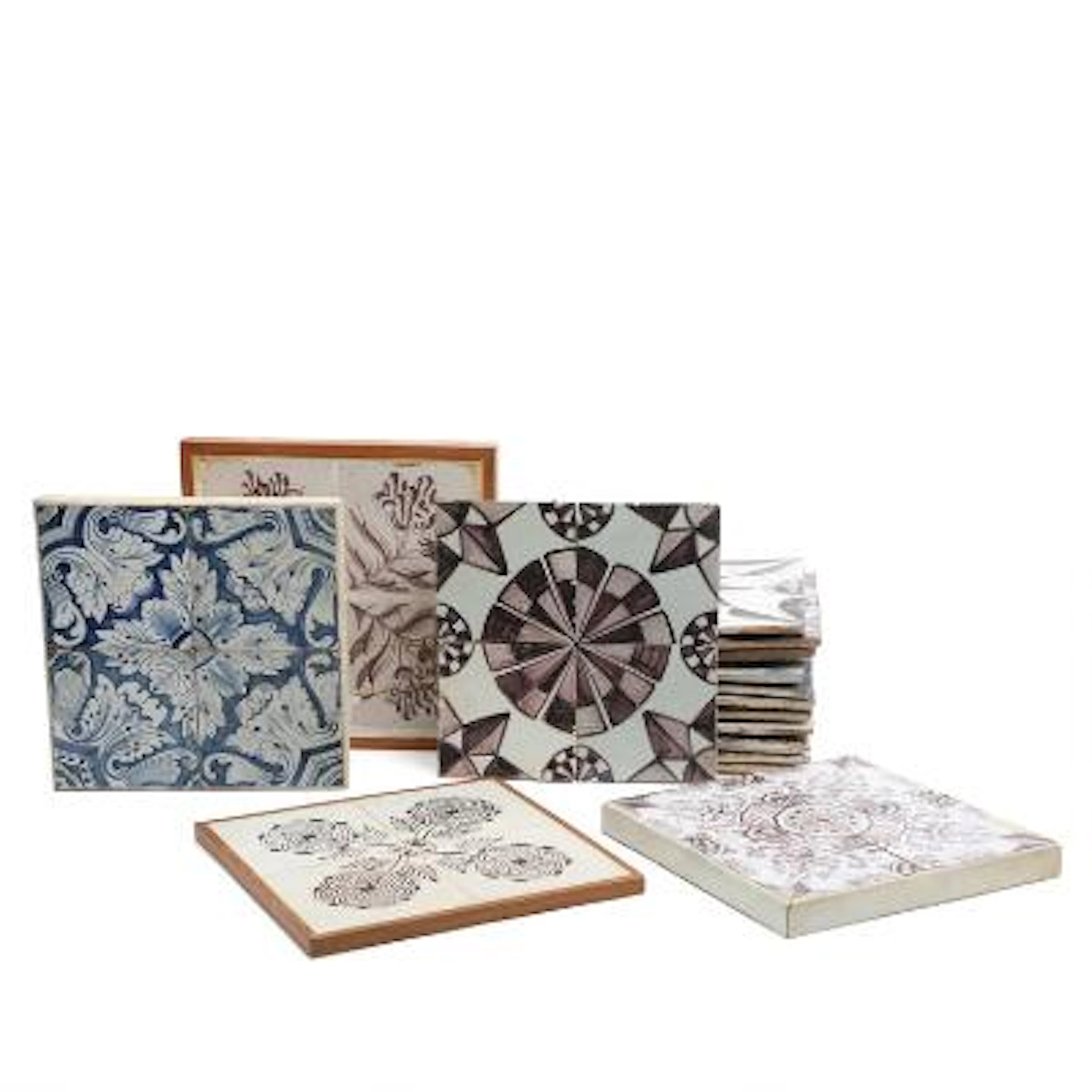 16 sets of four Dutch and Frisian tiles of faience, decorated in manganese