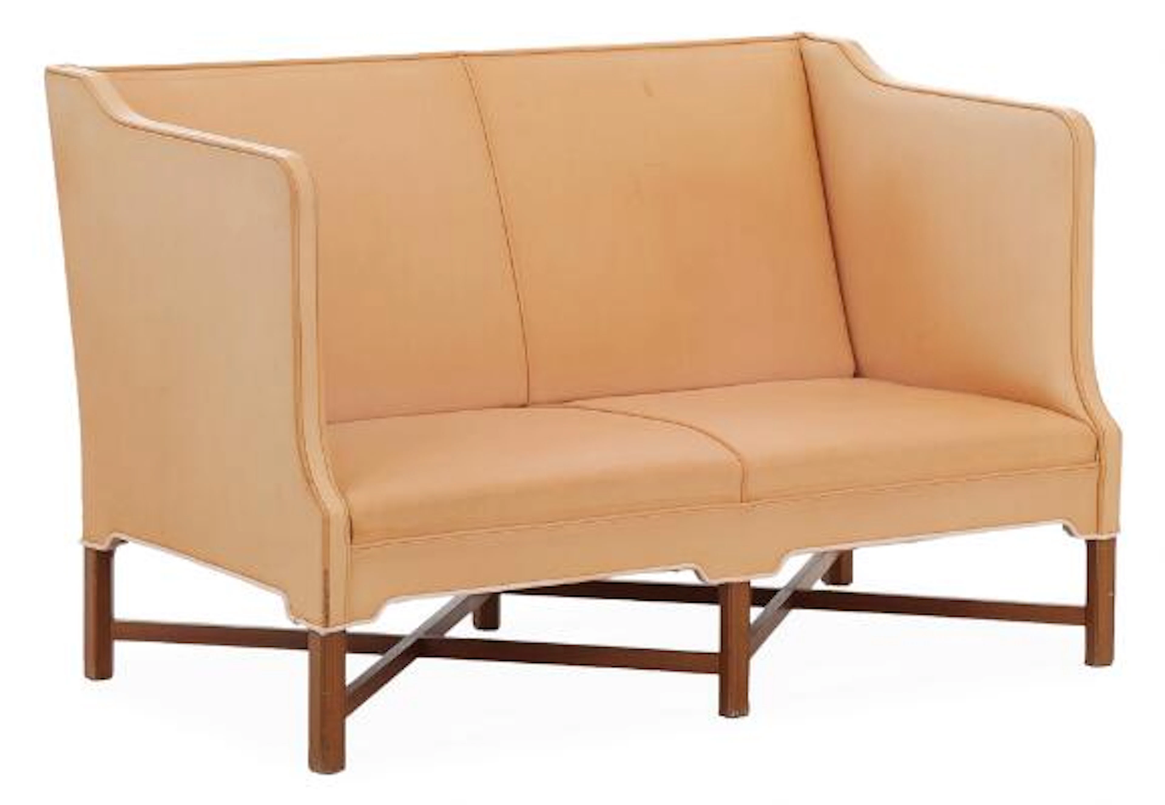 Kaare Klint: Two seater sofa with mahogany frame. Upholstered with