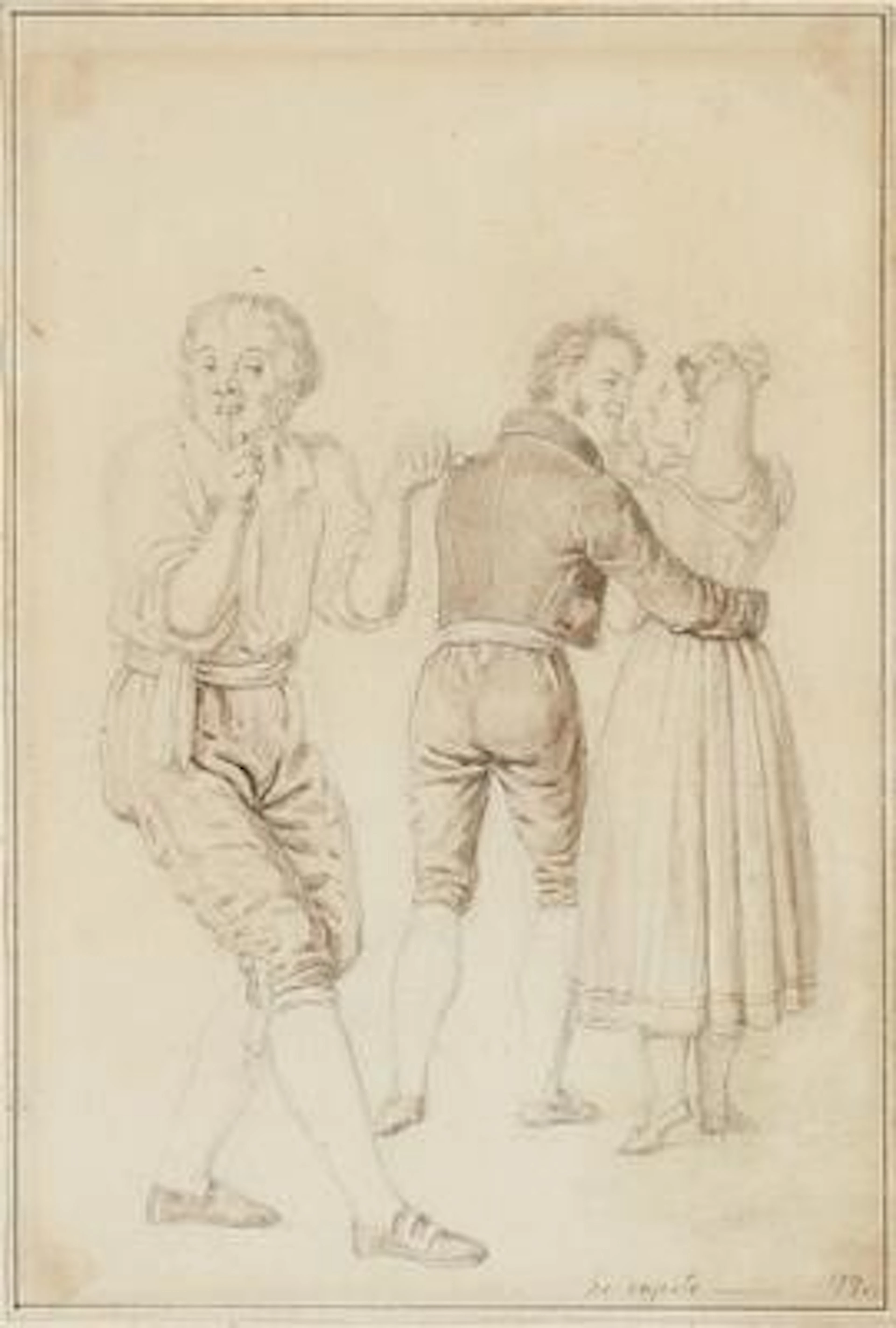 C. W. Eckersberg: Composition with three figures. Unsigned. Inscribed