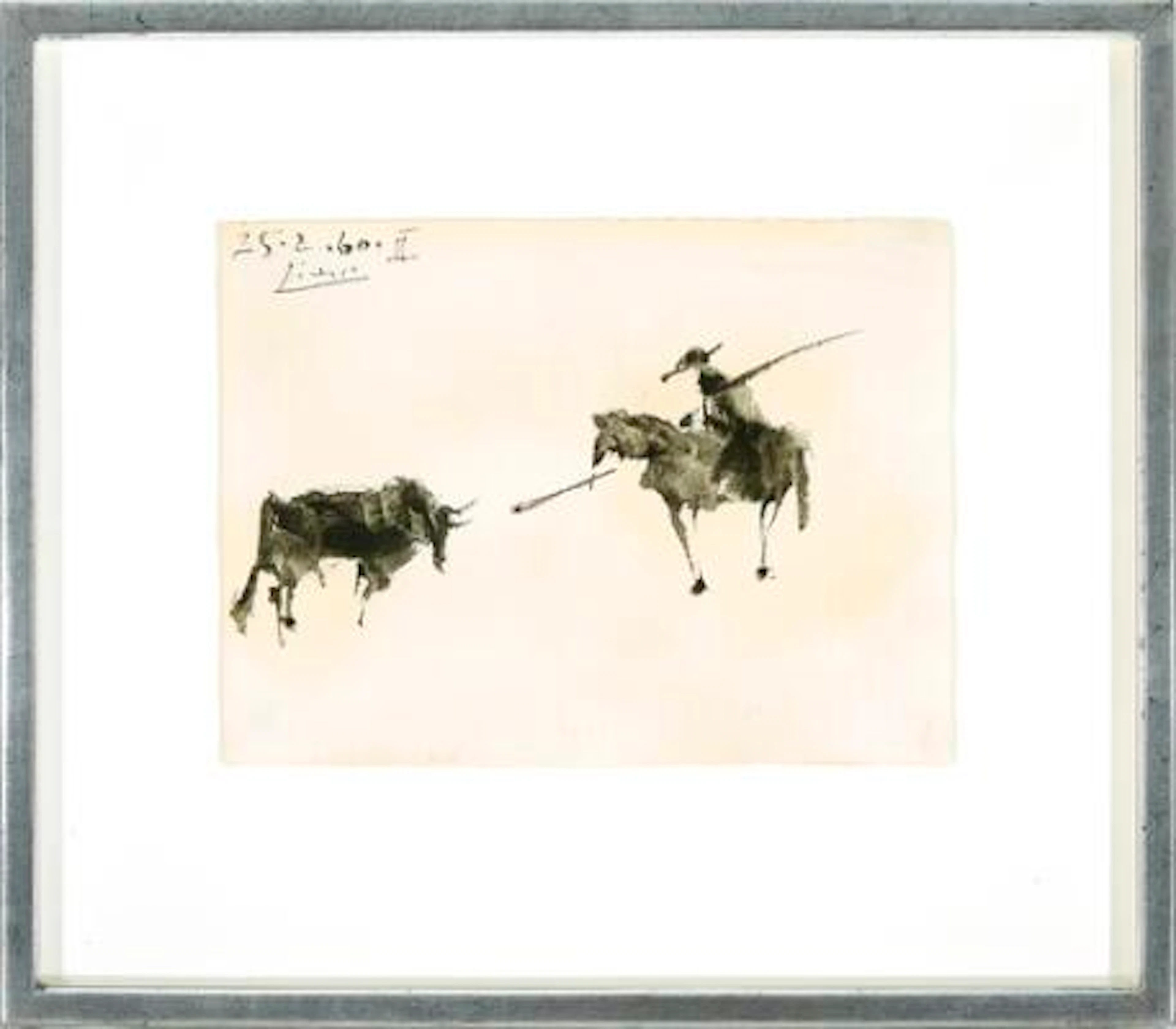 Pablo Picasso: "Scène de corrida". Signed Picasso 25.2.60. II. Ink