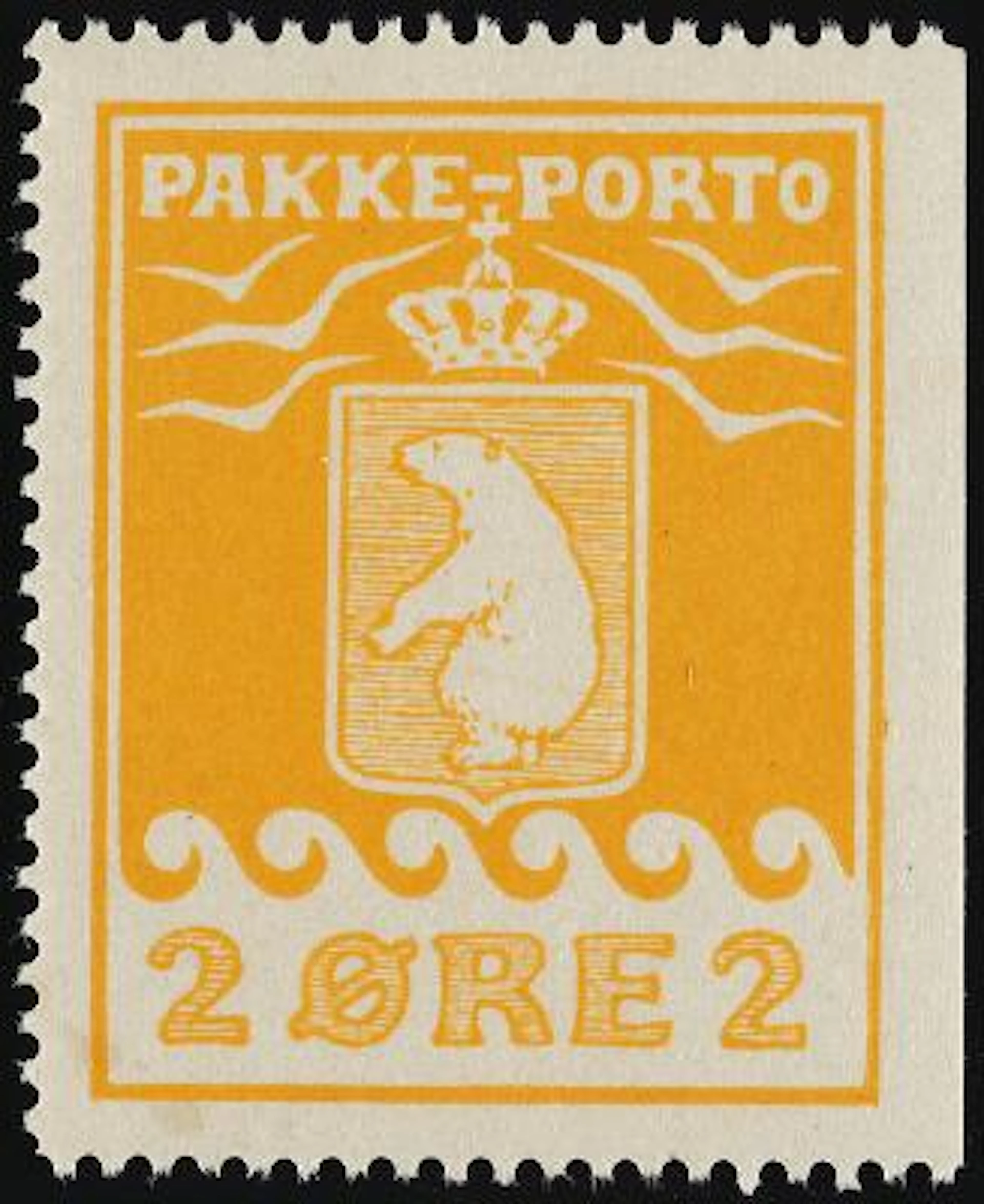 Greenland. 1915. Thiele. 2 Øre, yellow, imperf. right side. Perfect