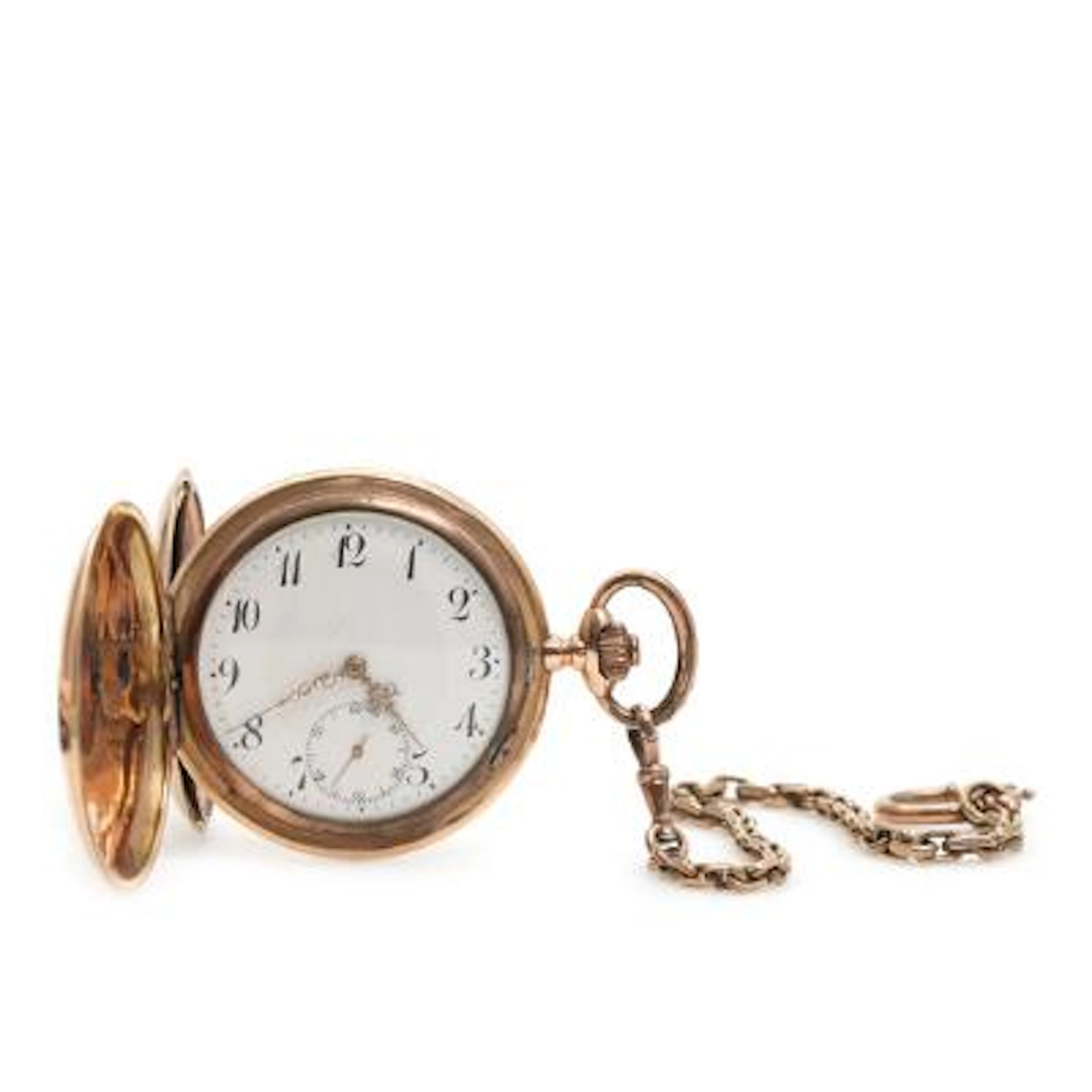 Double hunter-case pocket watch of 14k gold, ref. 258740. Mechanical