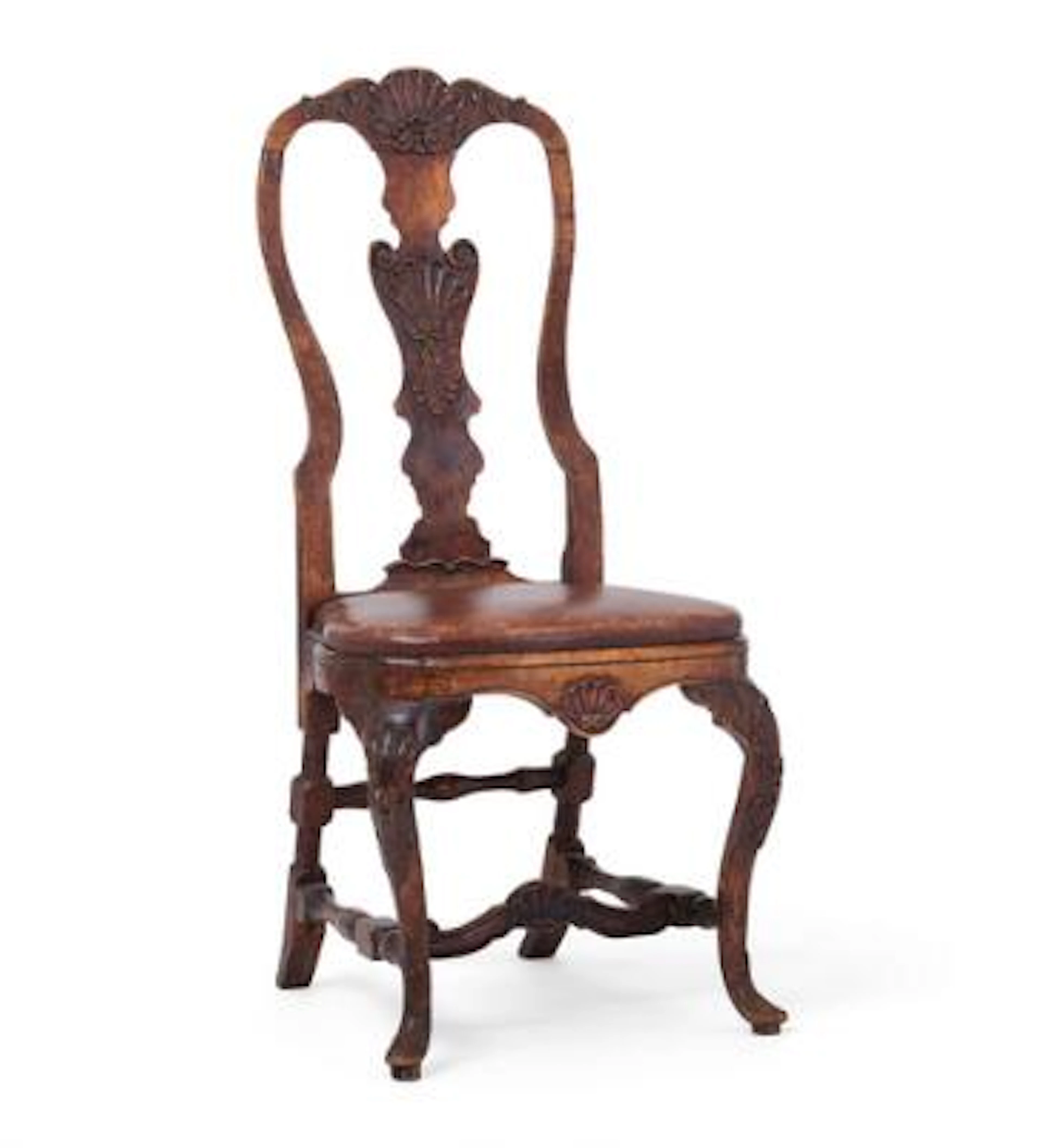 Danish Régence chair of patinated beech, later upholstered seat with