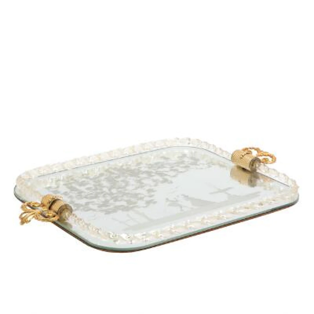 Murano serving tray with twisted rim of clear glass with gold dust.