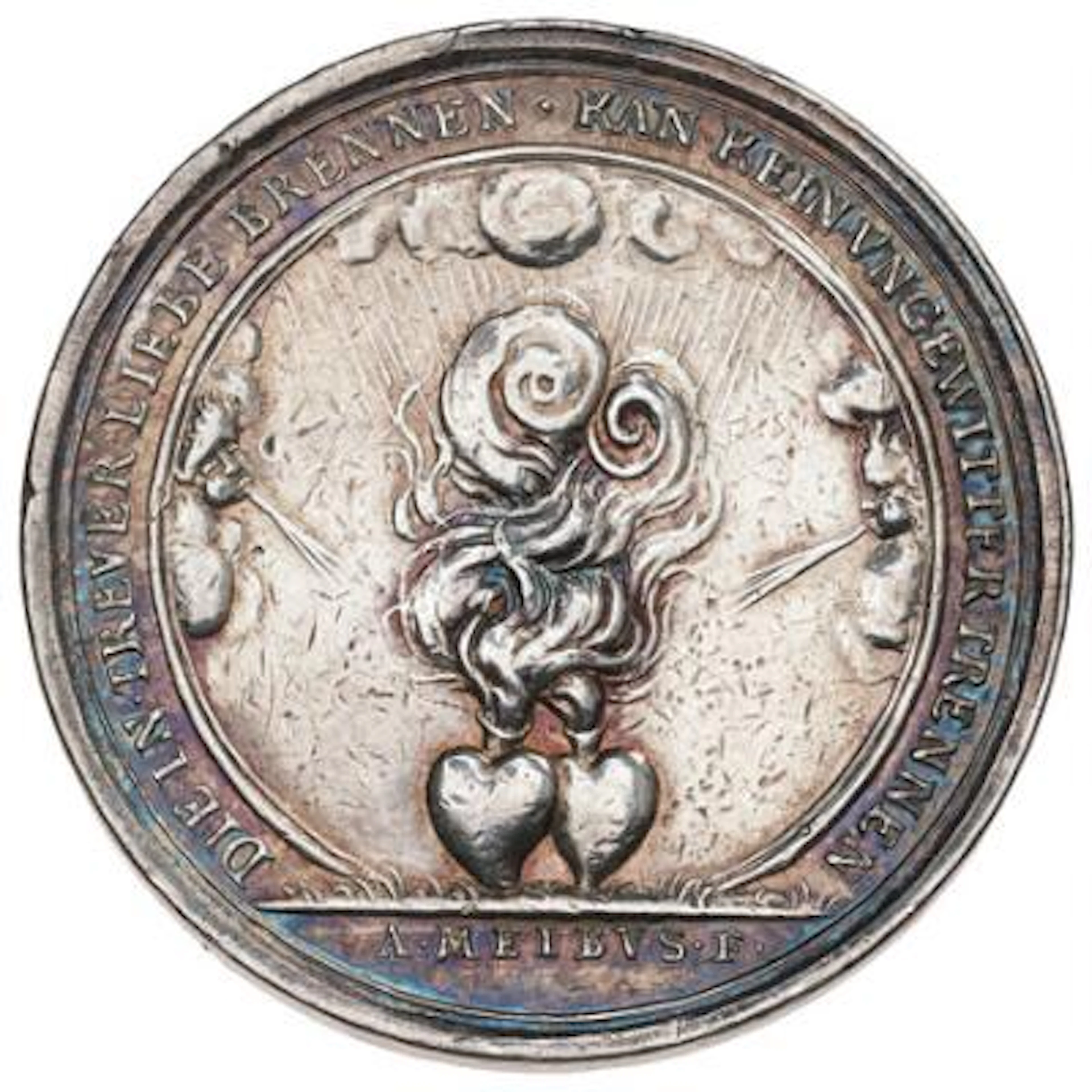 Christian V, love medal, nd (circa 1695), A. Meybusch, silver, 44