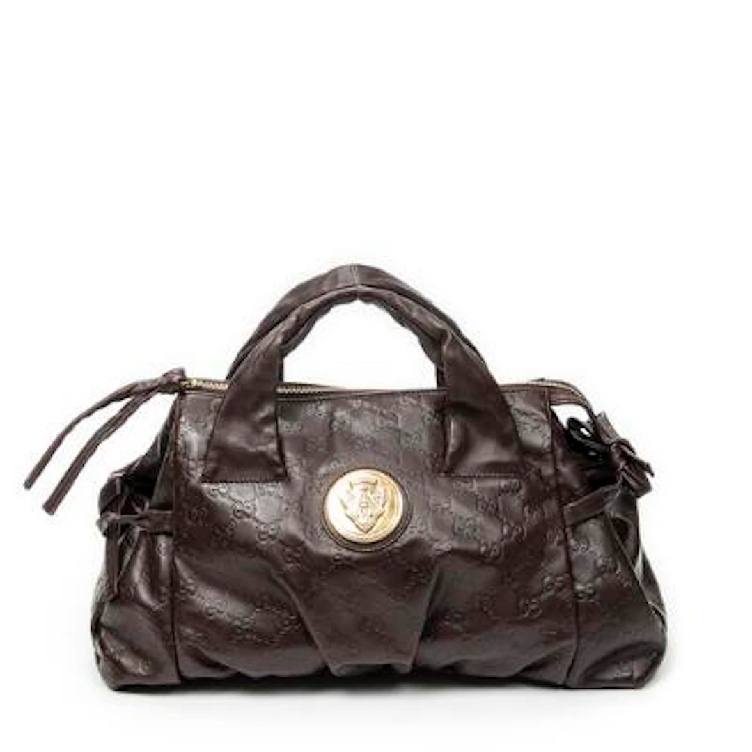 Gucci: A "Small Hysteria" bag of dark brown monogrammed leather with