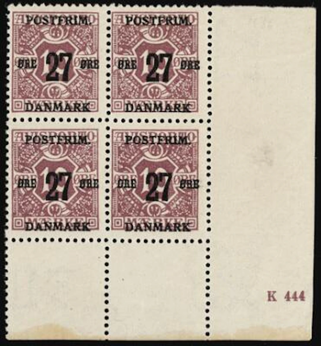 1918. Surcharge. 27/10 Øre, violet. Perf. 12 3/4, wmk. Crown. Never