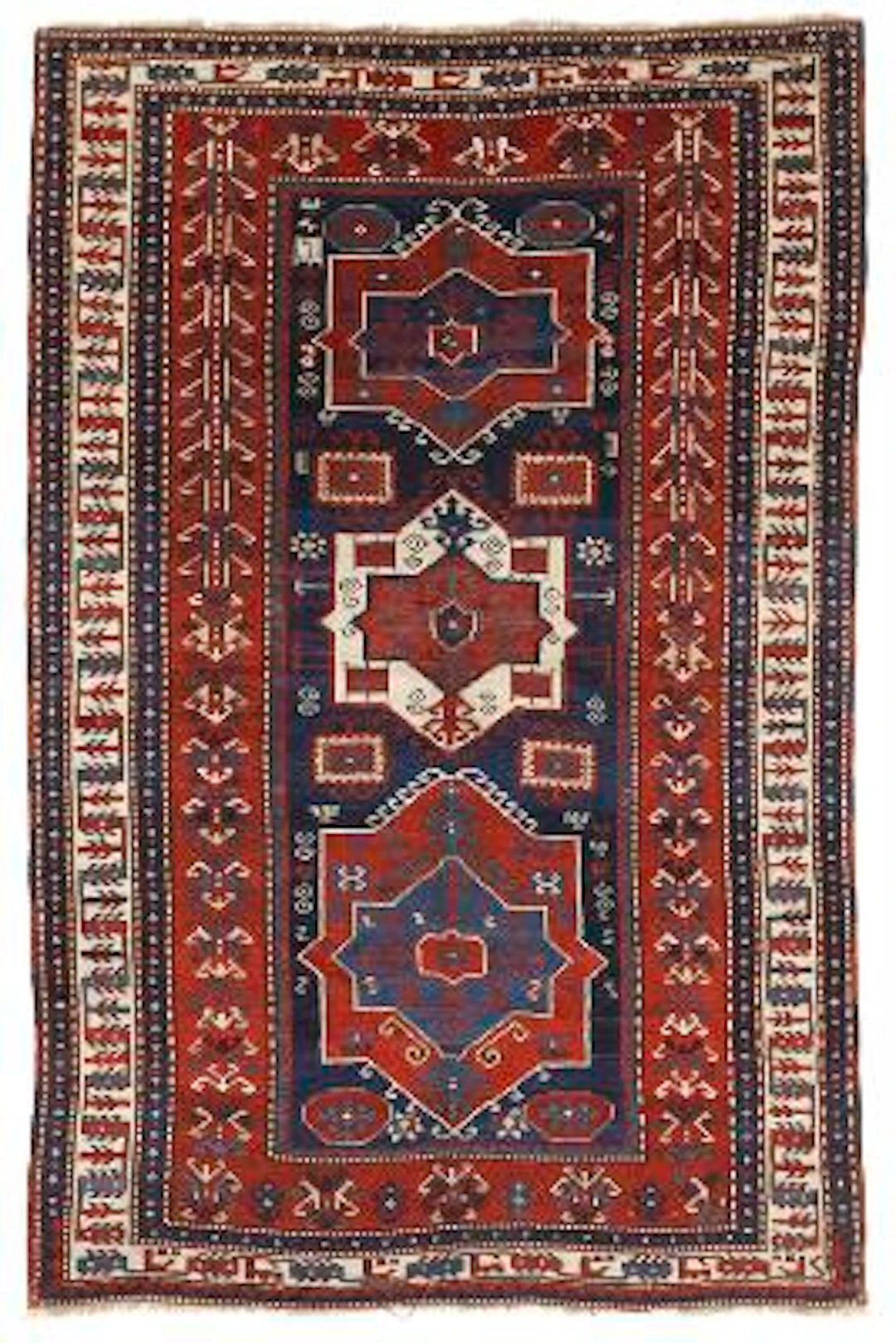A dated tribal Kasak rug, Caucaus. Design with three geometrical medallions.