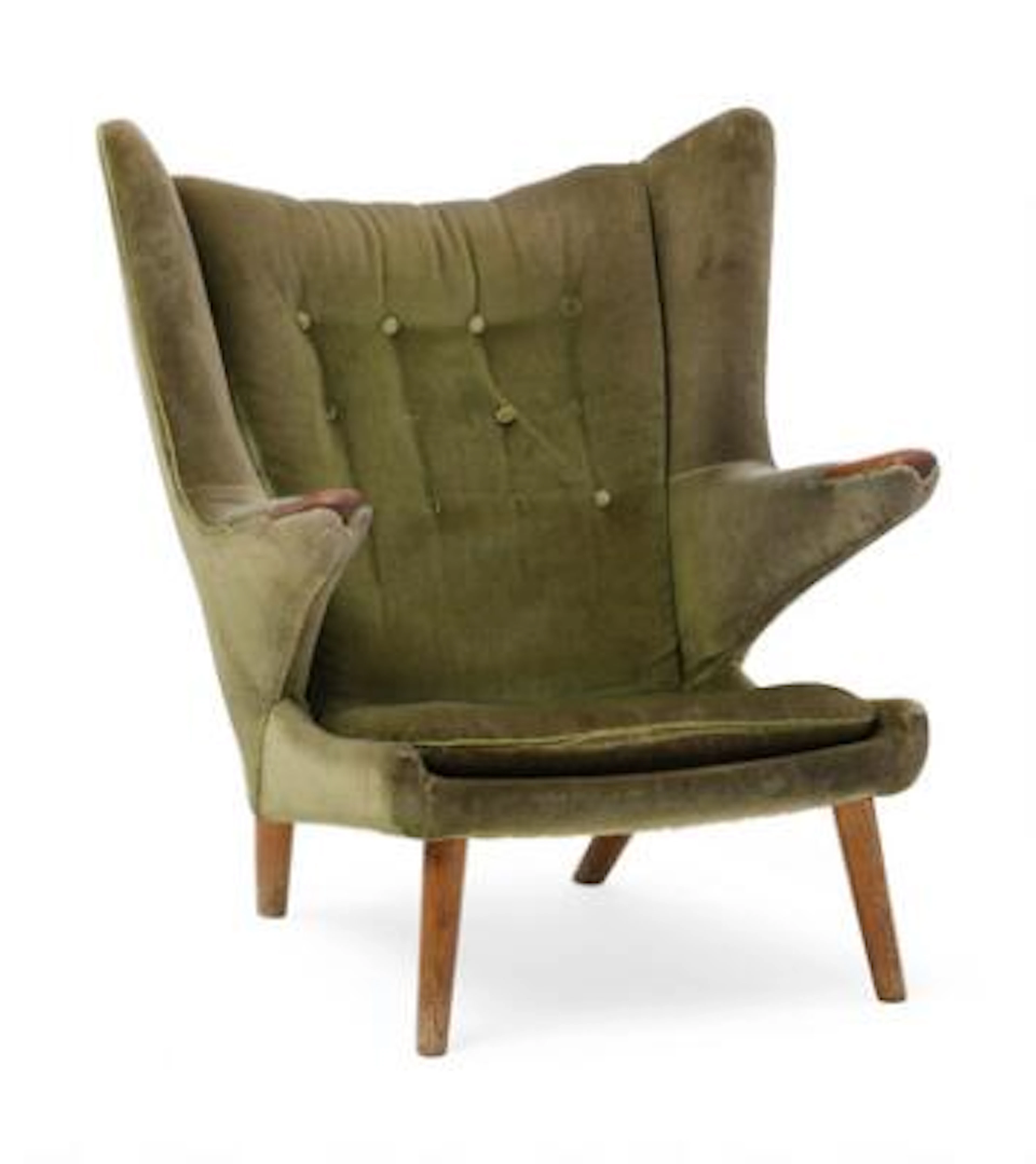 Hans J. Wegner: "Papa Bear". Easy chair with teak nails and oak legs