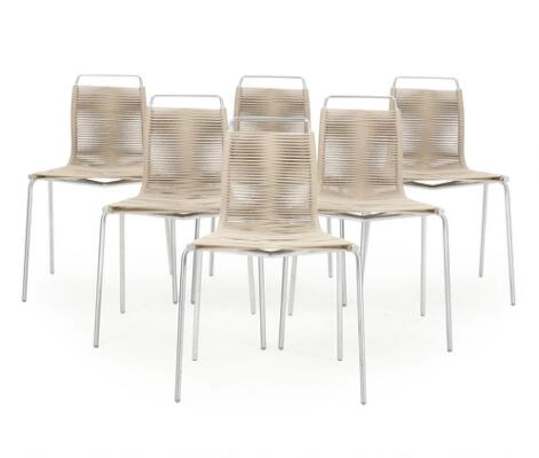 Poul Kjærholm: “PK-2”. Set of six chairs with chromed steel frame.