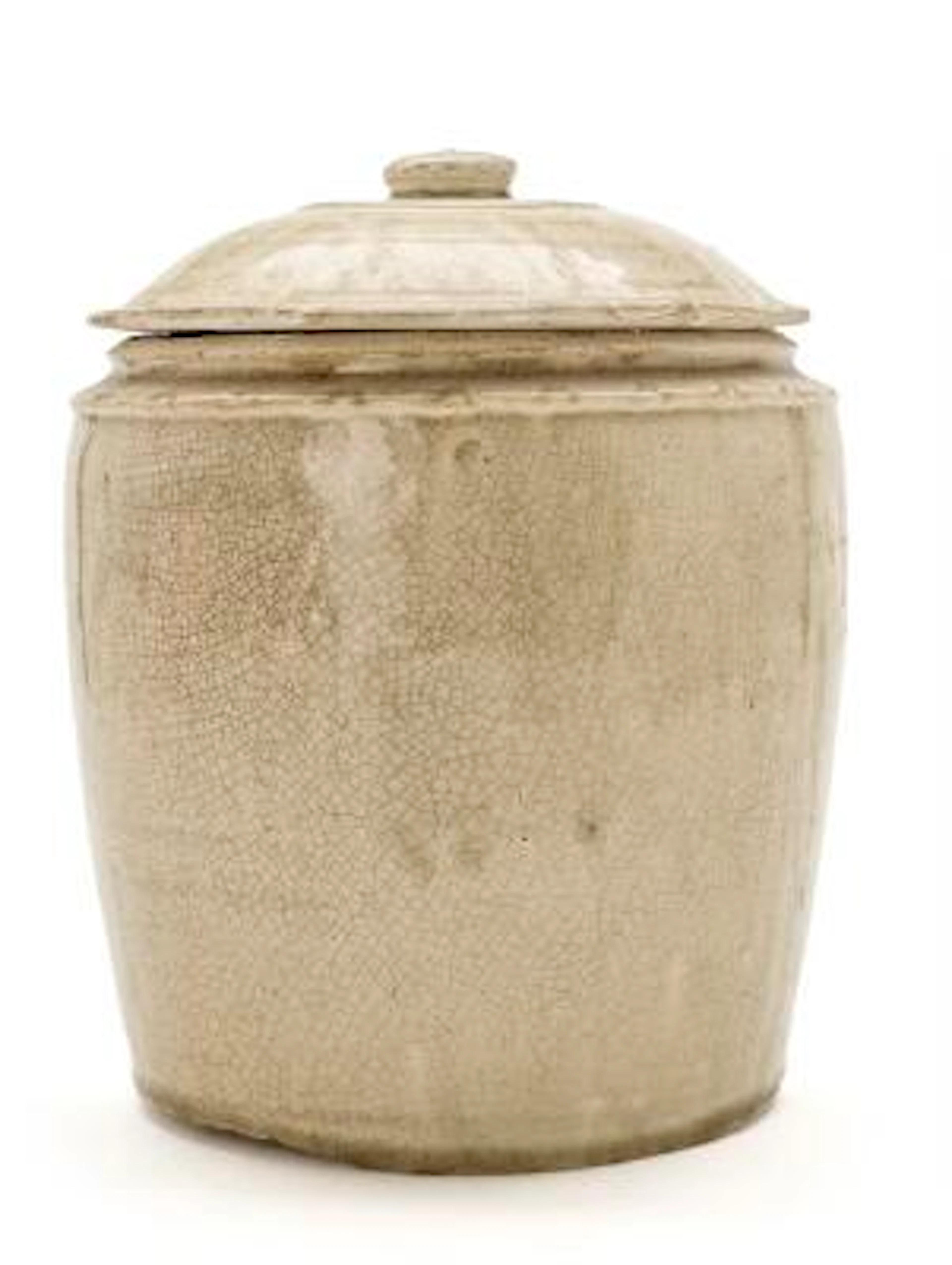 A Vietnamese (Annamese) beige-glazed ceramic jar and cover. Ly/Tran