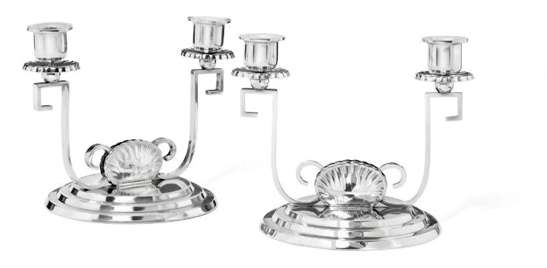 Horsens Silverware Factory: A pair of Danish Art Deco two-light silver