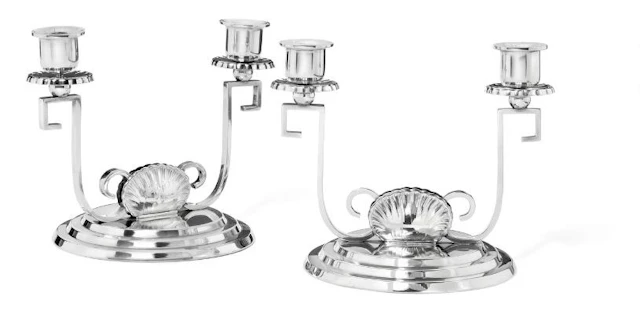 Horsens Silverware Factory: A pair of Danish Art Deco two-light silver