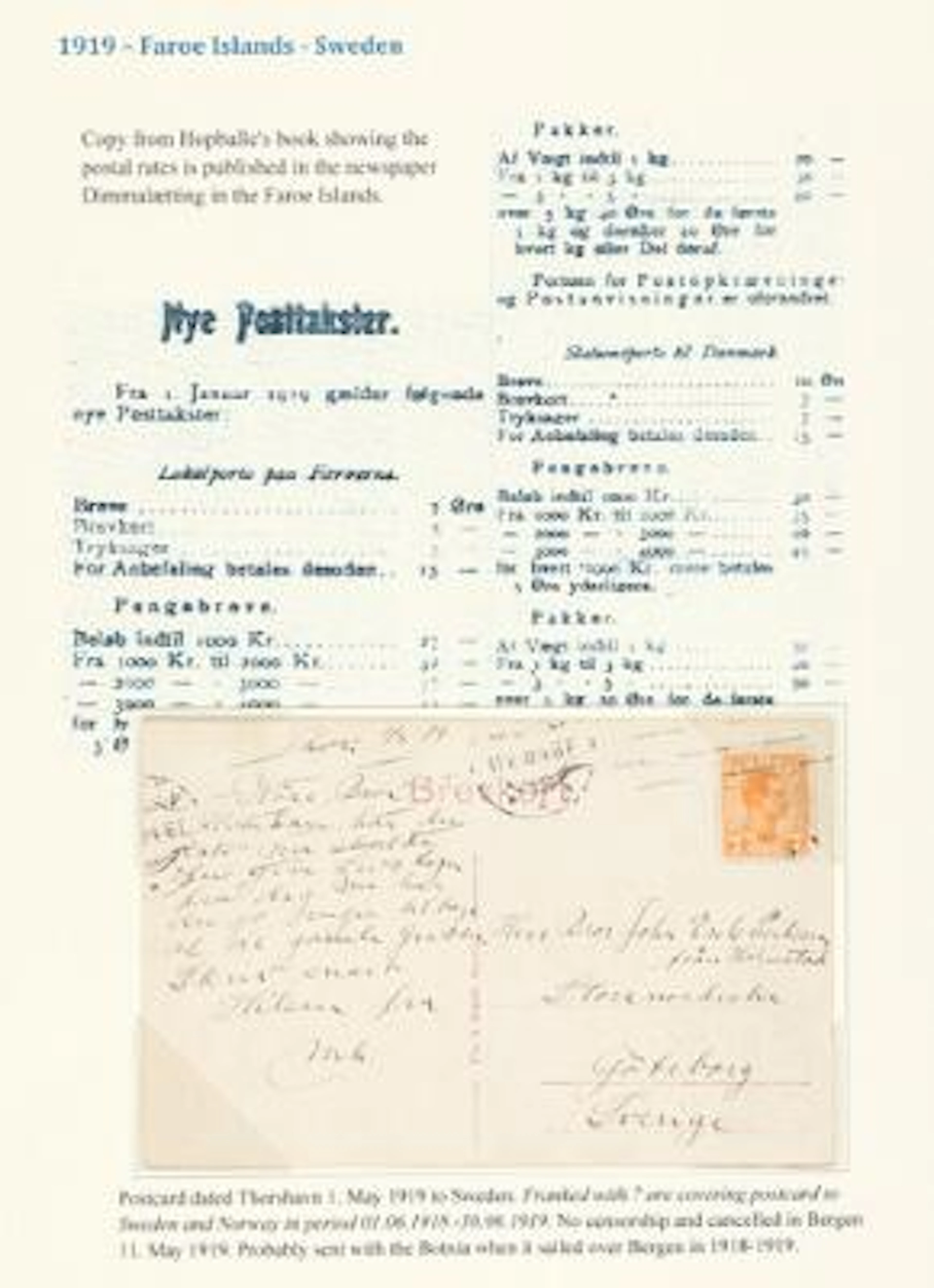 Faroe Islands. 1919. Christian X. 7 Øre, orange, Postcard, dated Thorshavn
