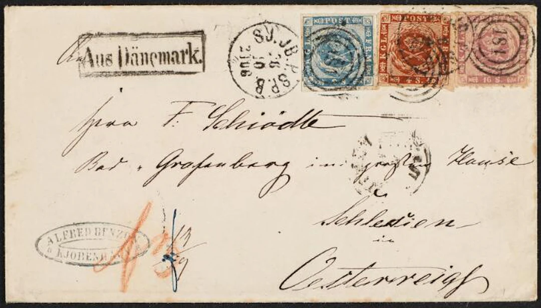 1855-1863. 16 Skilling, violet and 4 Skilling, brown. Rouletted and