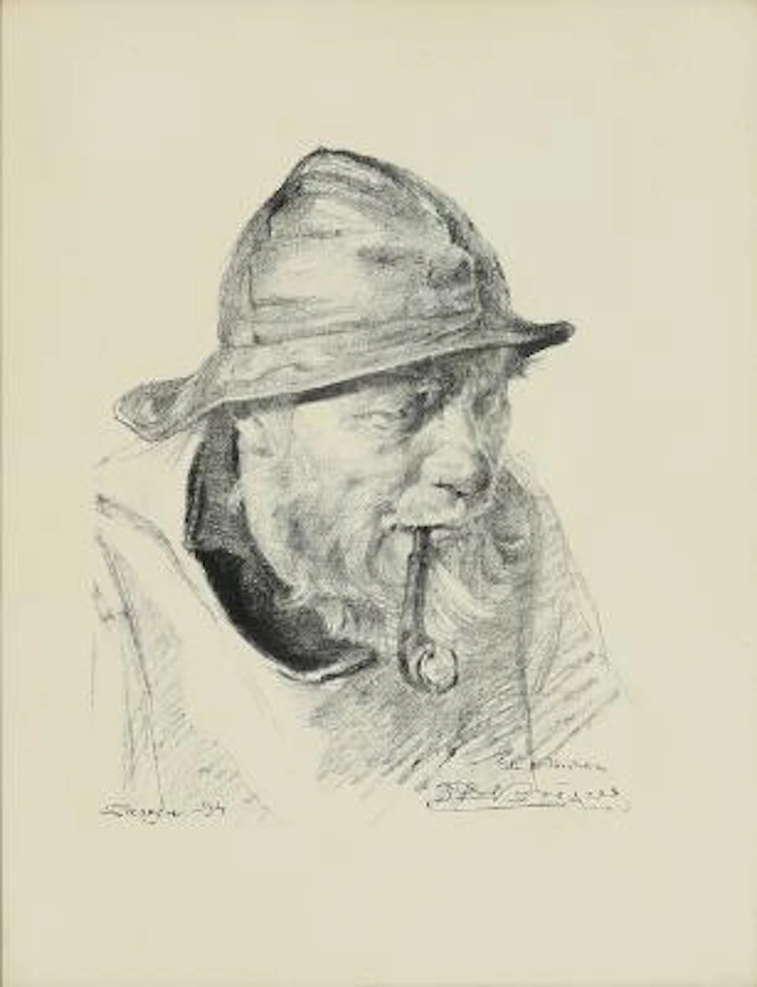 P. S. Krøyer: A fisher man. Signed in the print P. S. Krøyer. Lithograph.
