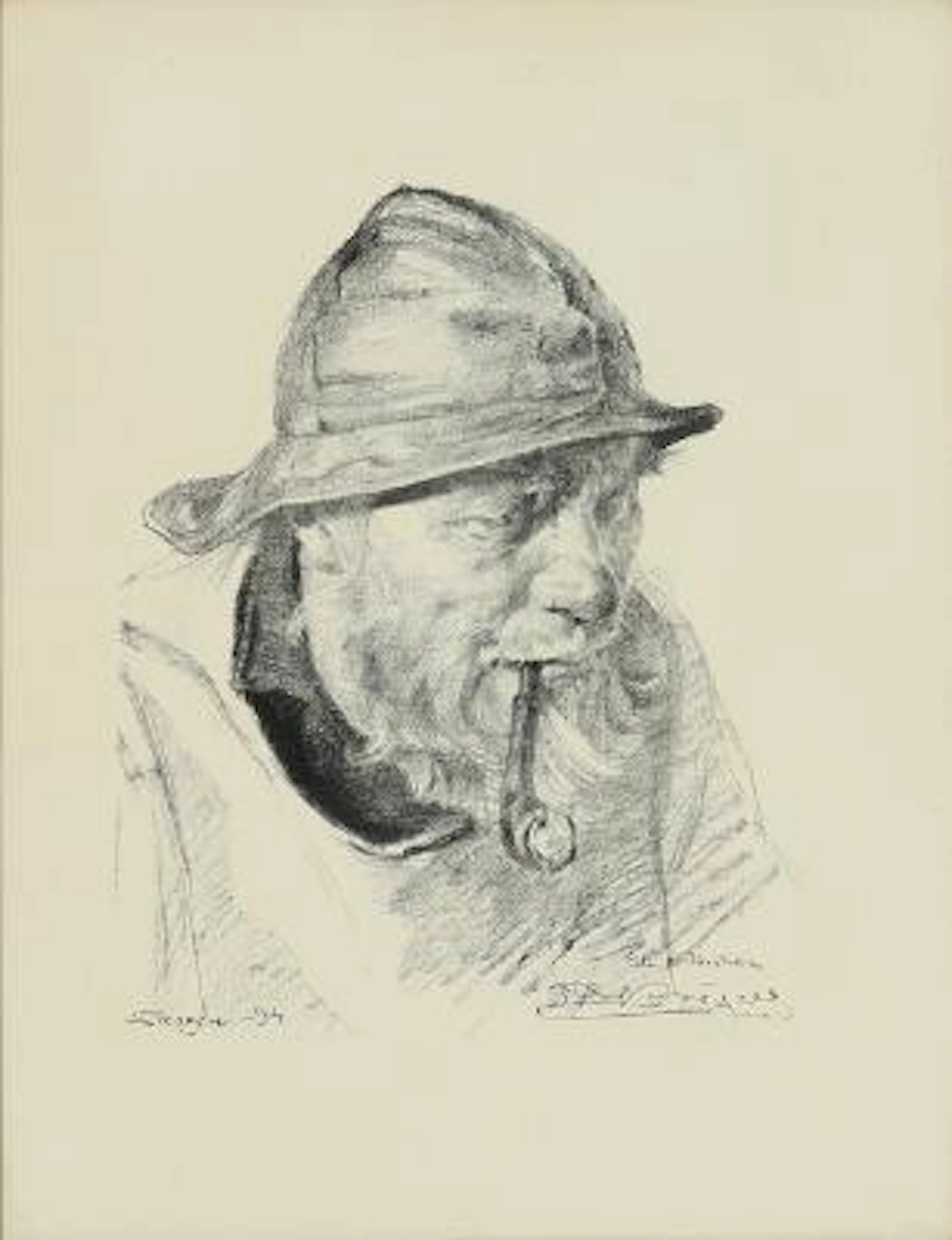 P. S. Krøyer: A fisher man. Signed in the print P. S. Krøyer. Lithograph.