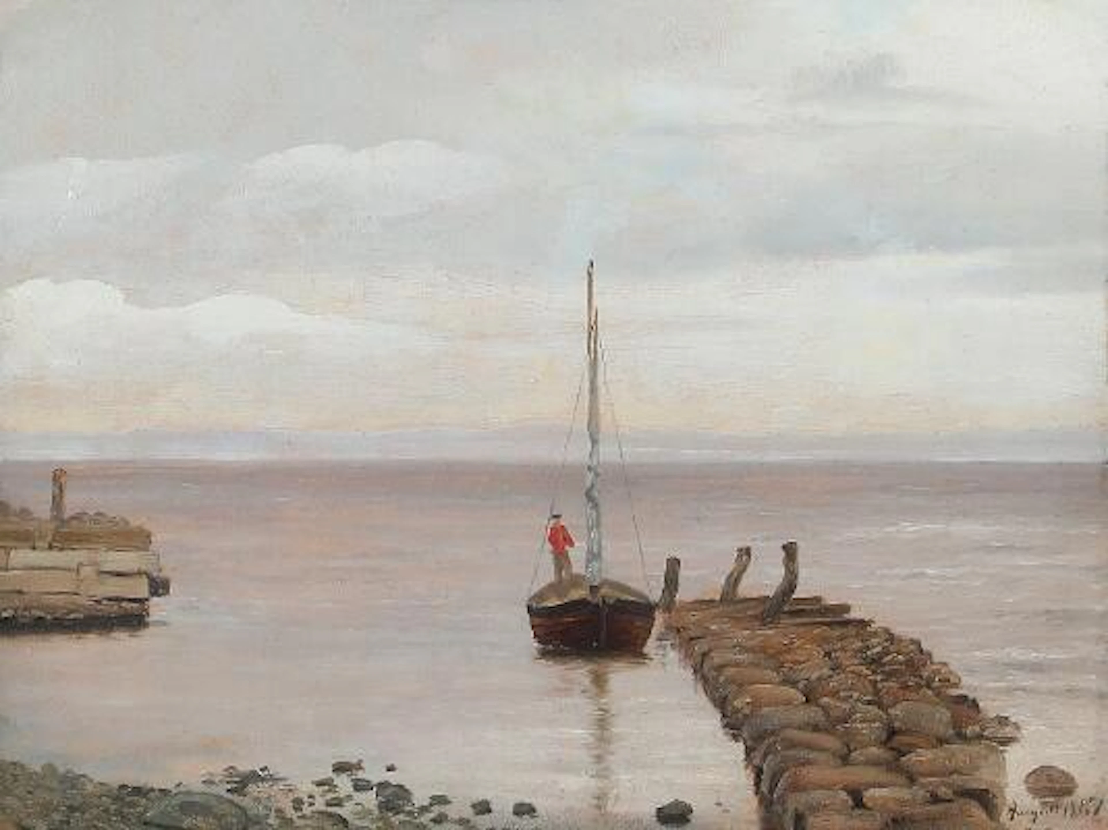 Vilhelm Petersen: Scenery from a danish coast. Signed. Oil on paper