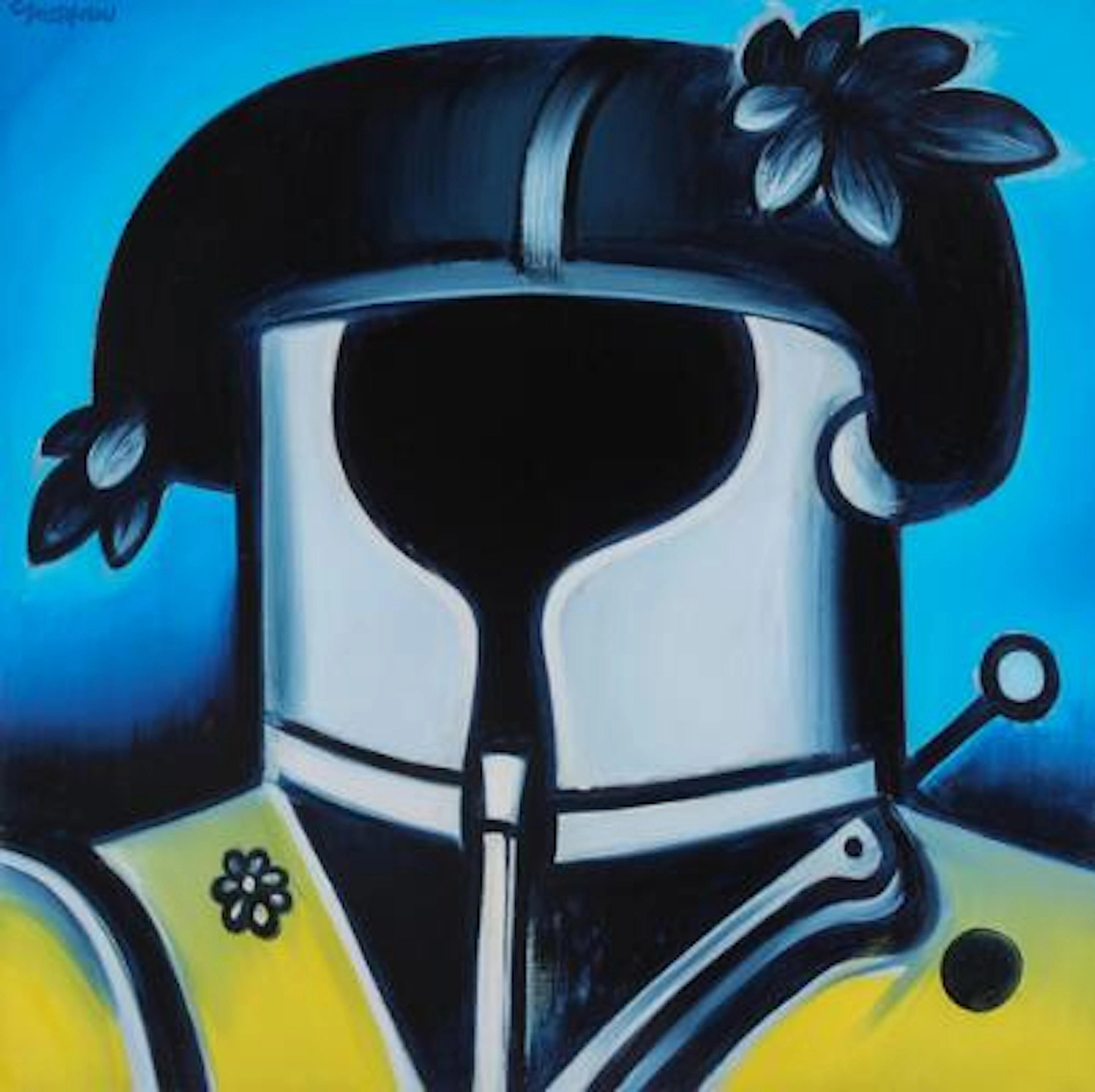 John Christoforou: "Homme au Casque", 1980. Signed Christoforou. Oil