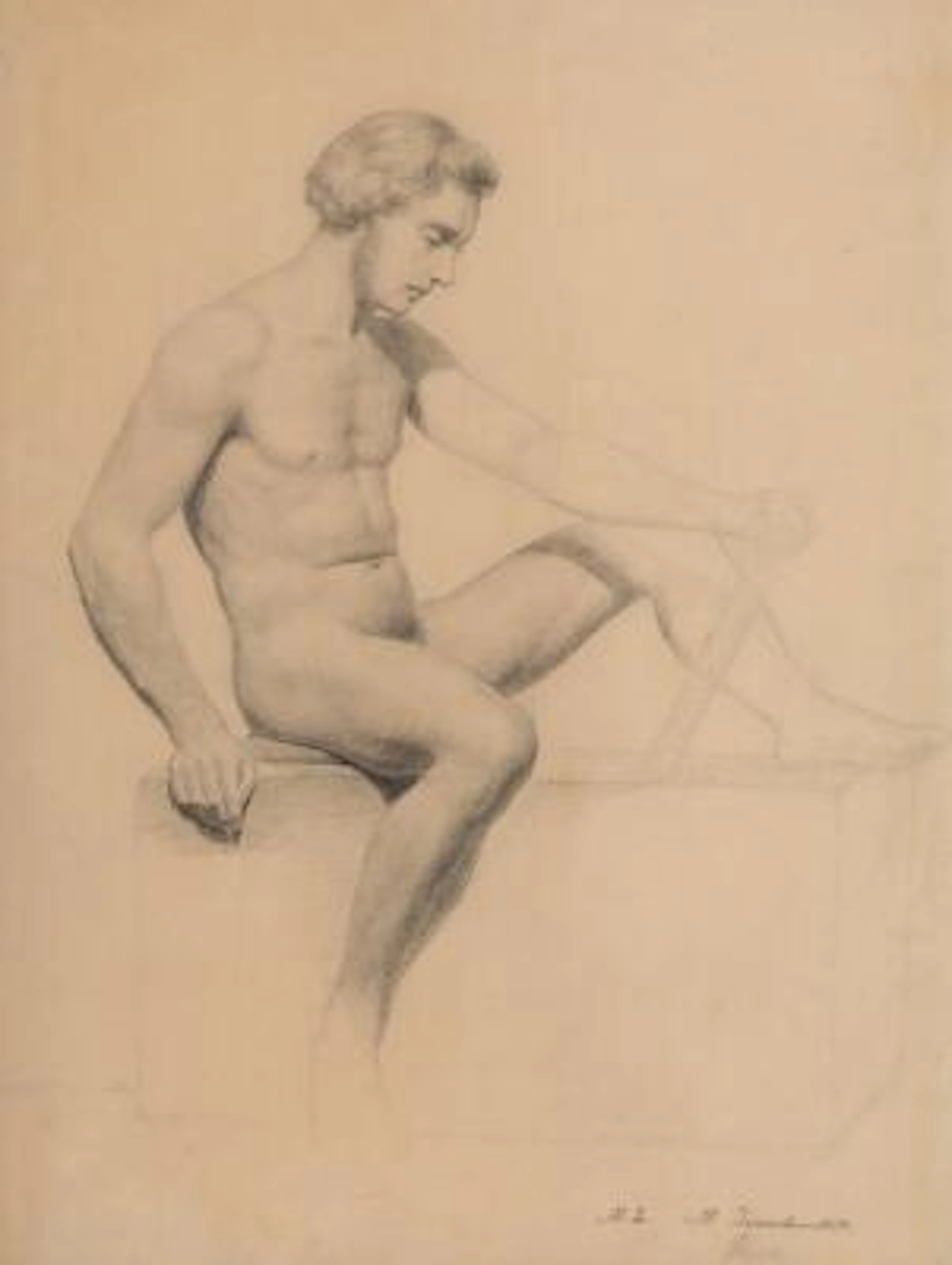 Wenzel Tornøe: Study of a seated man. Unsigned, dated 1964. Pencil