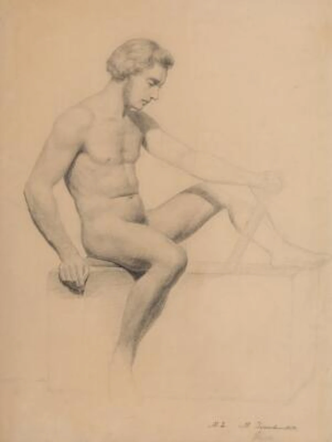 Wenzel Tornøe: Study of a seated man. Unsigned, dated 1964. Pencil