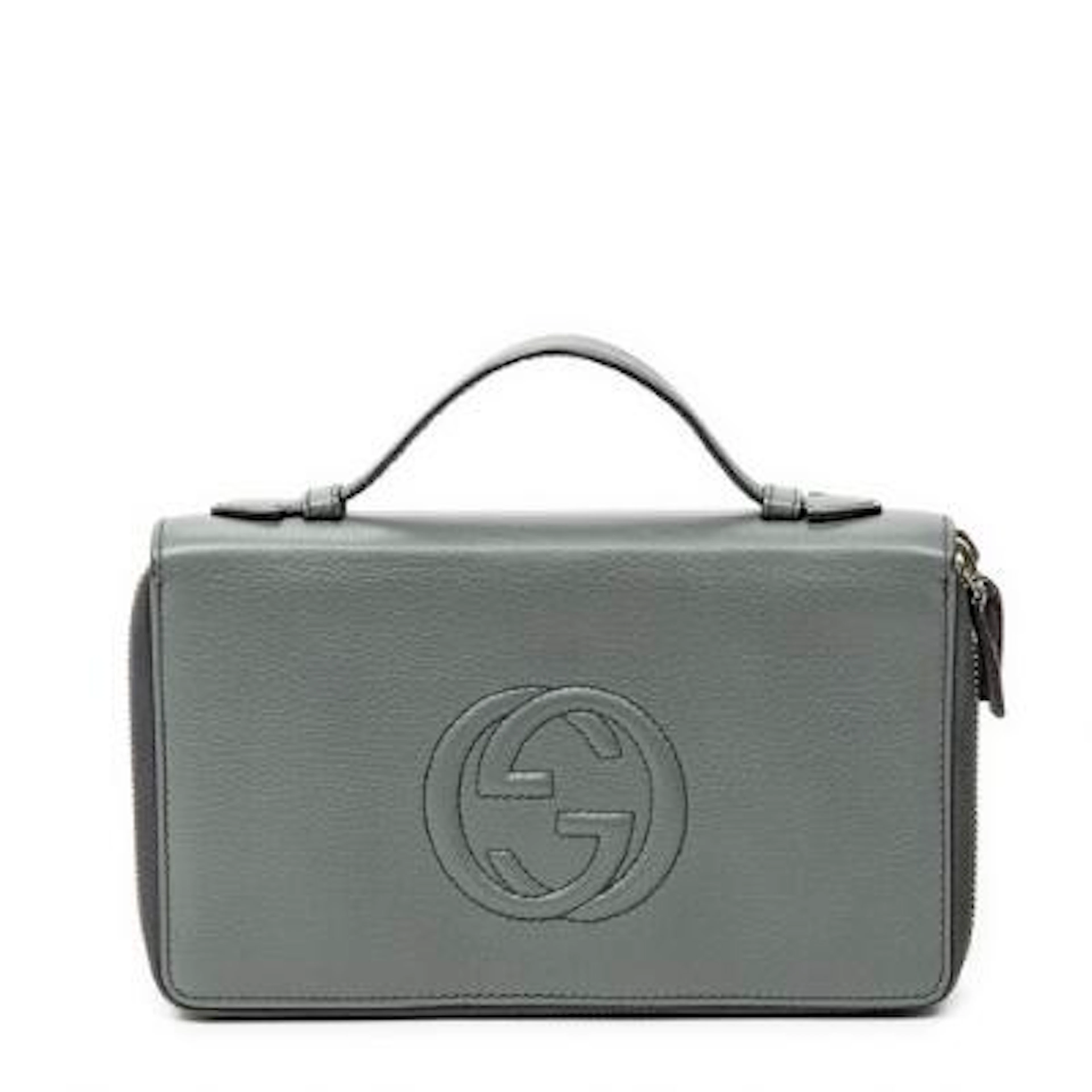 Gucci: "A Soho" clutch in grey calfskin with gold-toned hardware