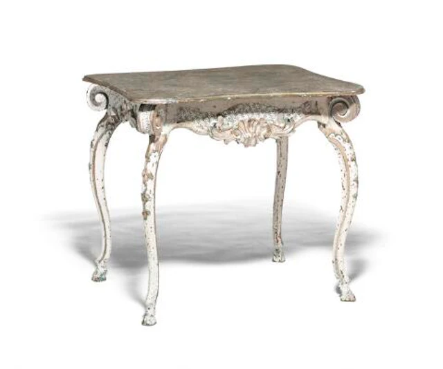 A South German Rococo painted and silvered table. Mid-18th century.