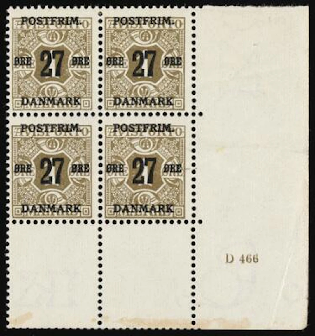 1918. Surcharge. 27/1 Øre, olive. Perf. 12 3/4, wmk. Crown. Never