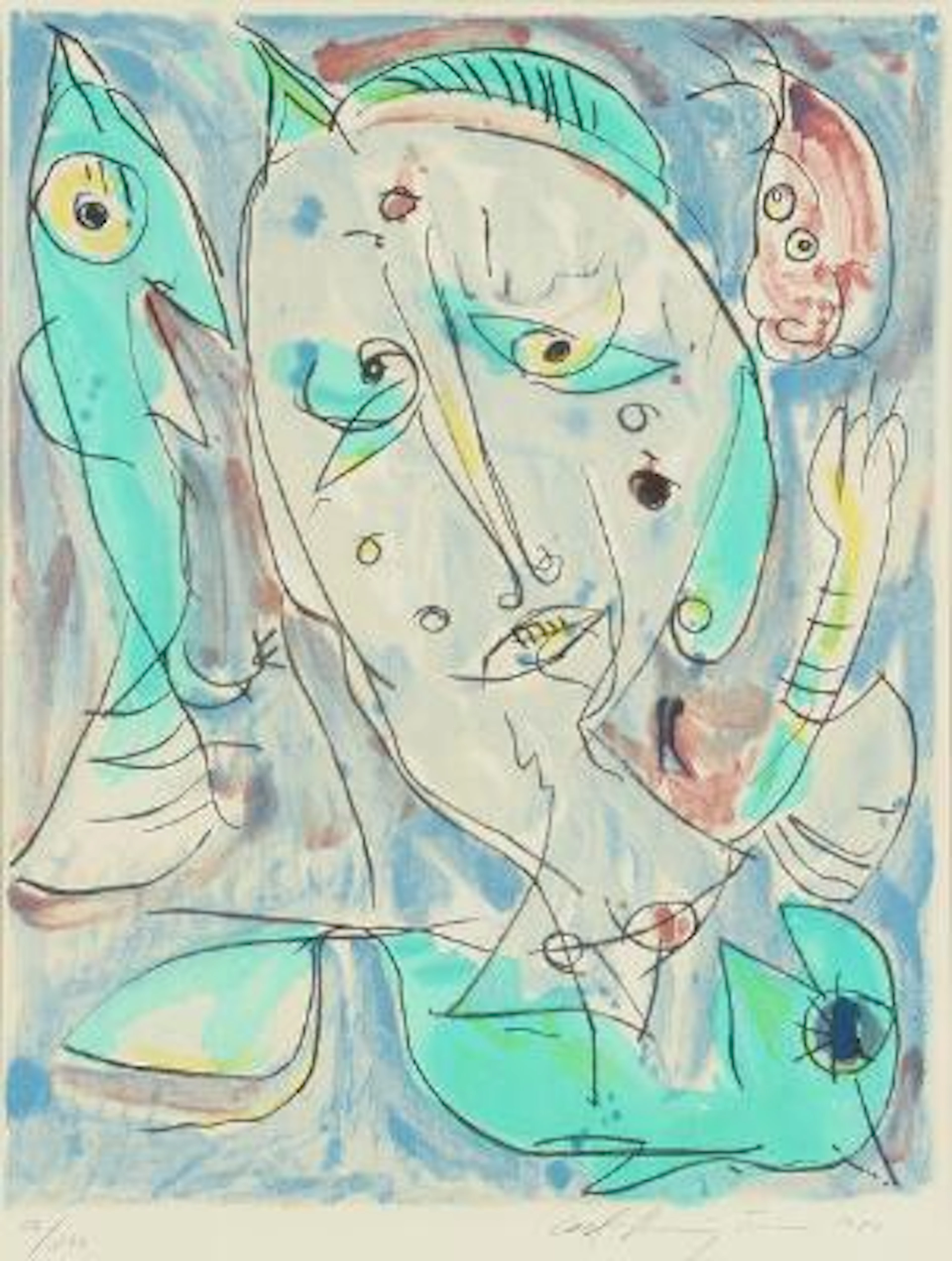 Carl-Henning Pedersen: Composition. Signed Carl-Henning Pedersen 85