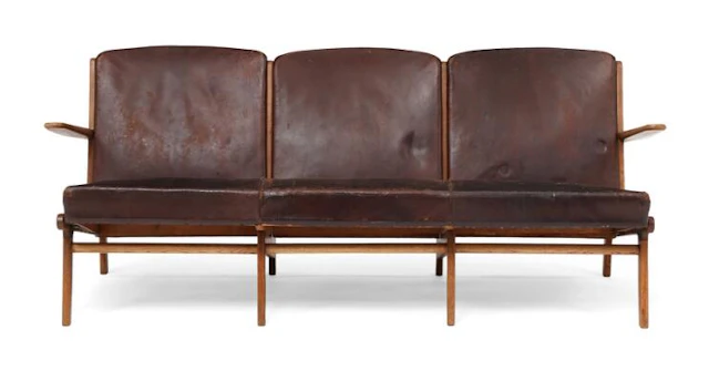 Børge Mogensen: Rare three-seater oak sofa. Upholstered with original