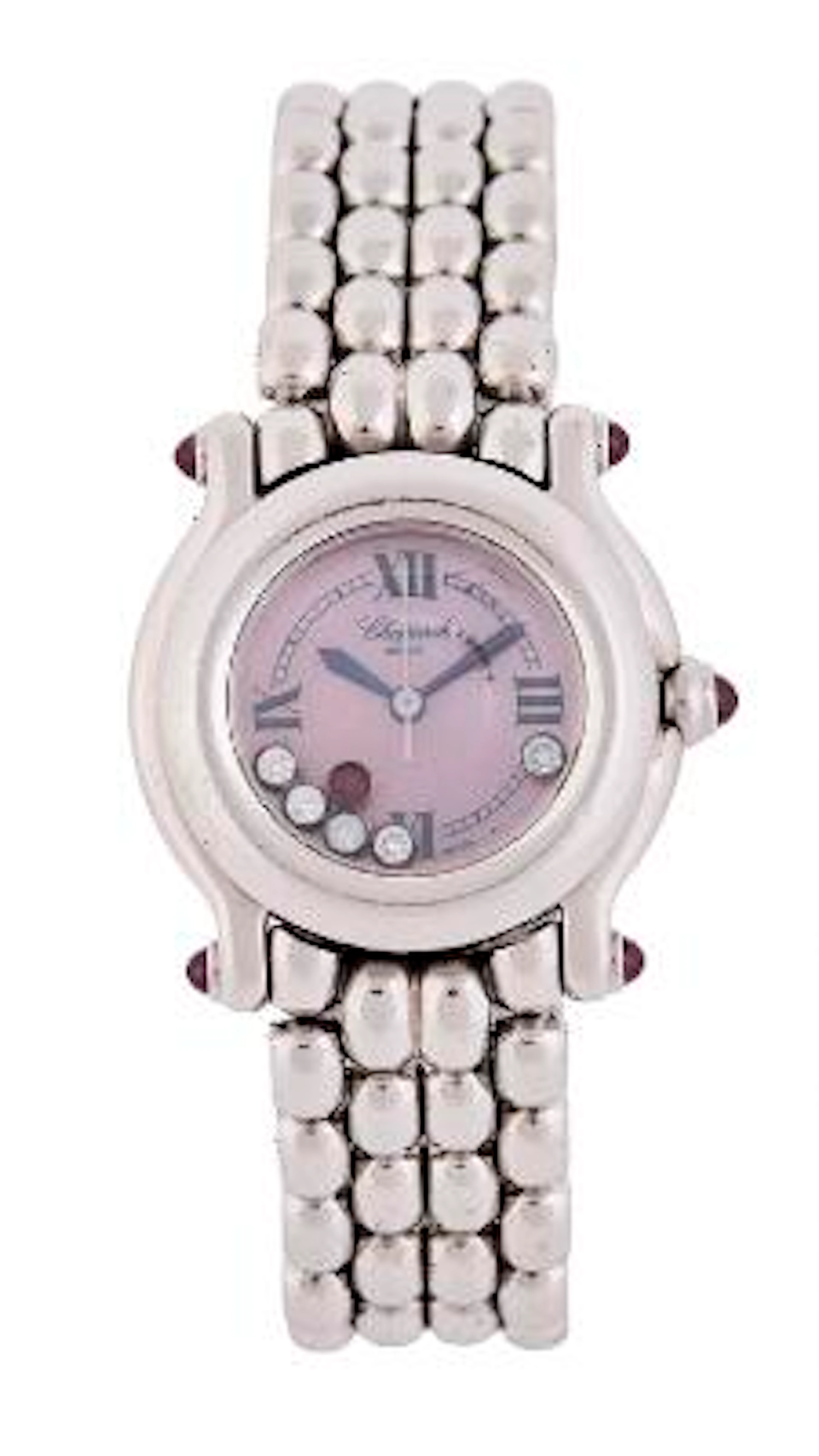 Chopard: Happy Sport of steel with pink mother-of-pearl dial set with