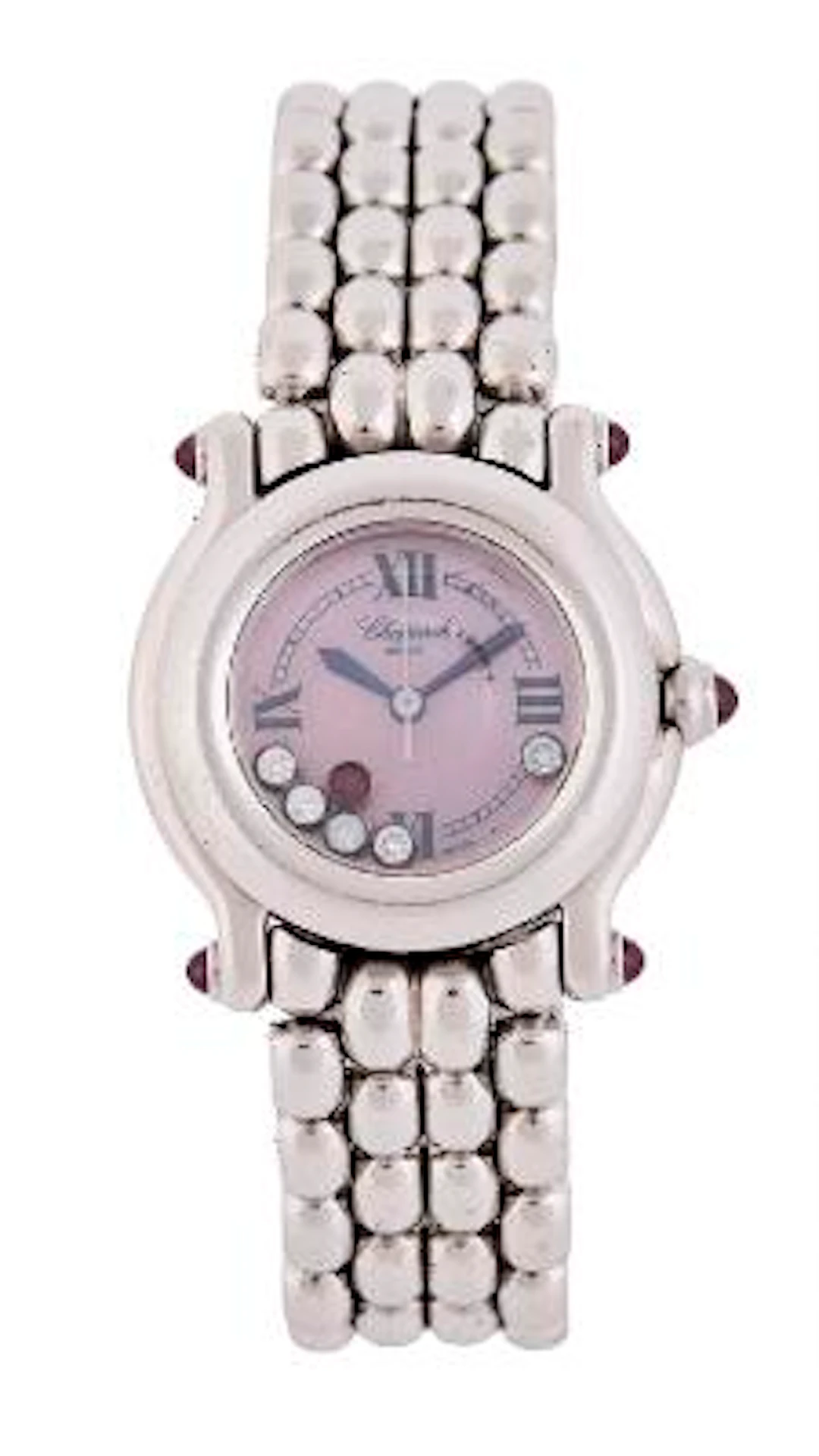 Chopard: Happy Sport of steel with pink mother-of-pearl dial set with