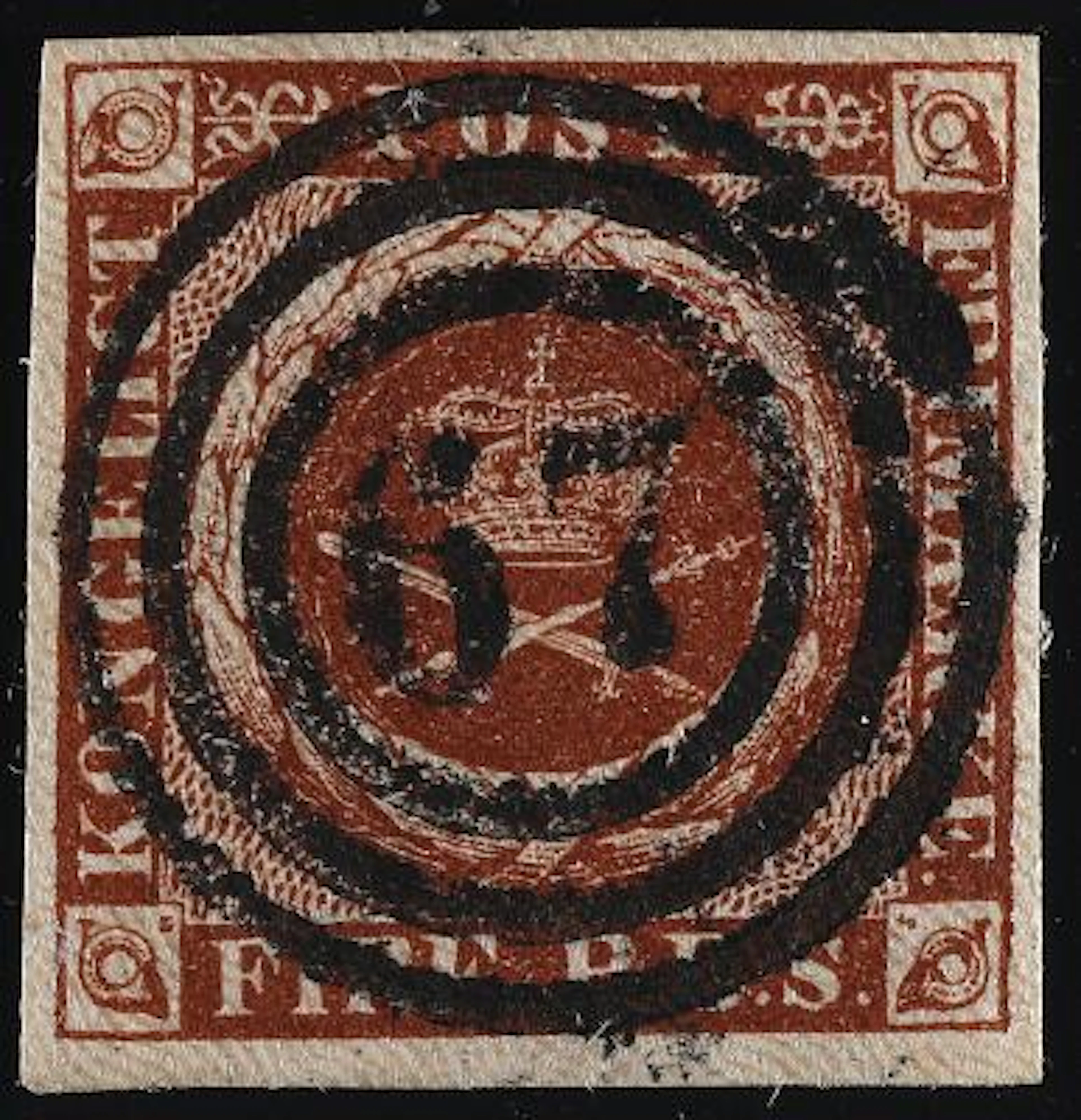 1854. 4 RBS, chestnum brown. Thiele III. Plate IV, no. 49. Wide margined