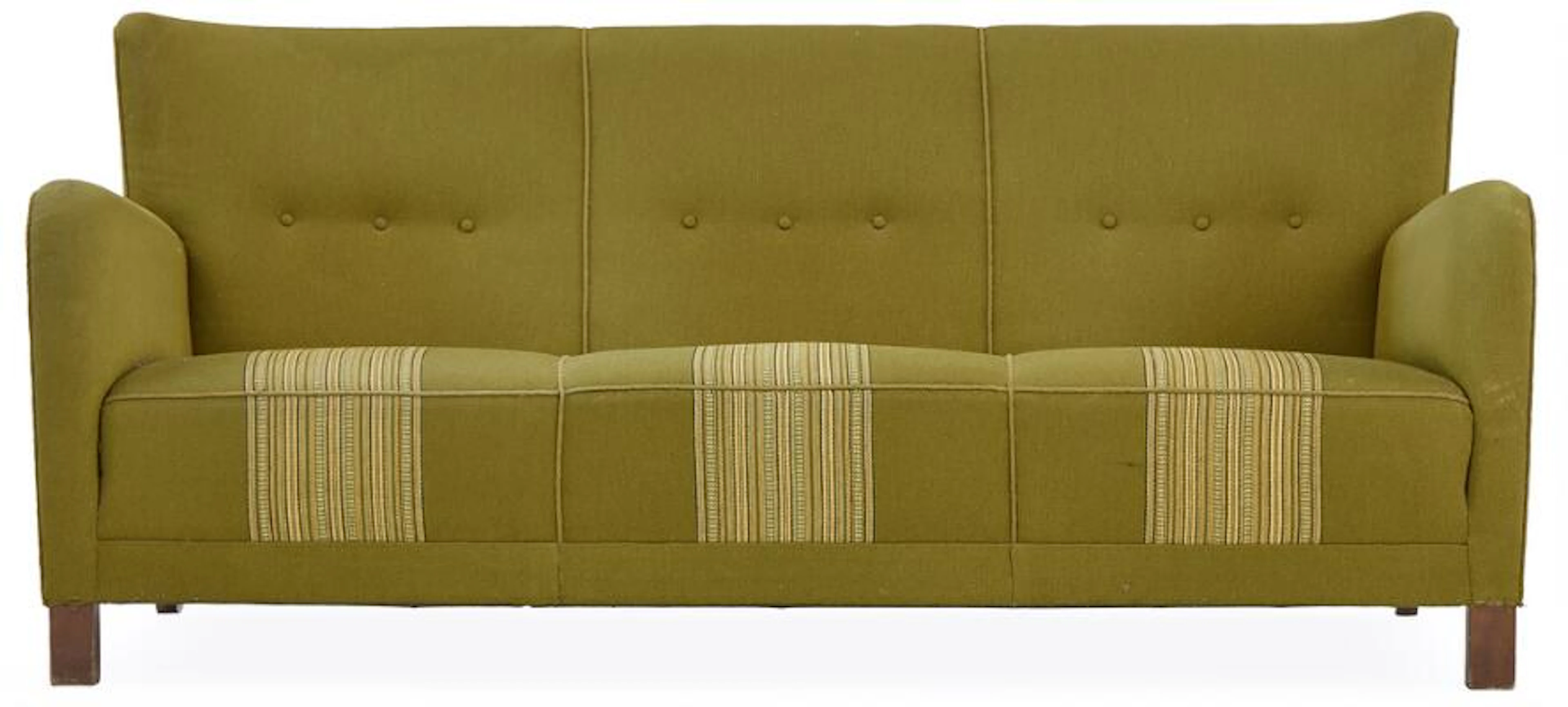 Danish cabinetmaker: Three seater sofa with stained beech legs. Upholstered