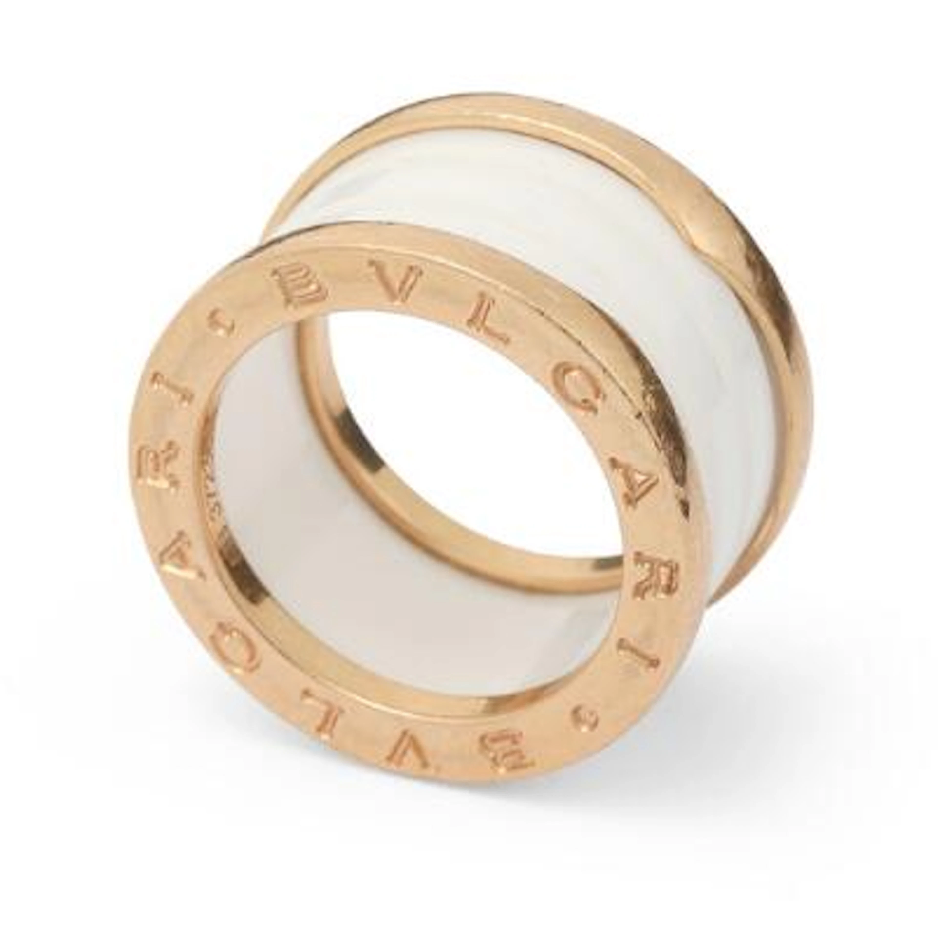 Bulgari: A "B.Zero1" ring of 18k gold set with white ceramic. Weight