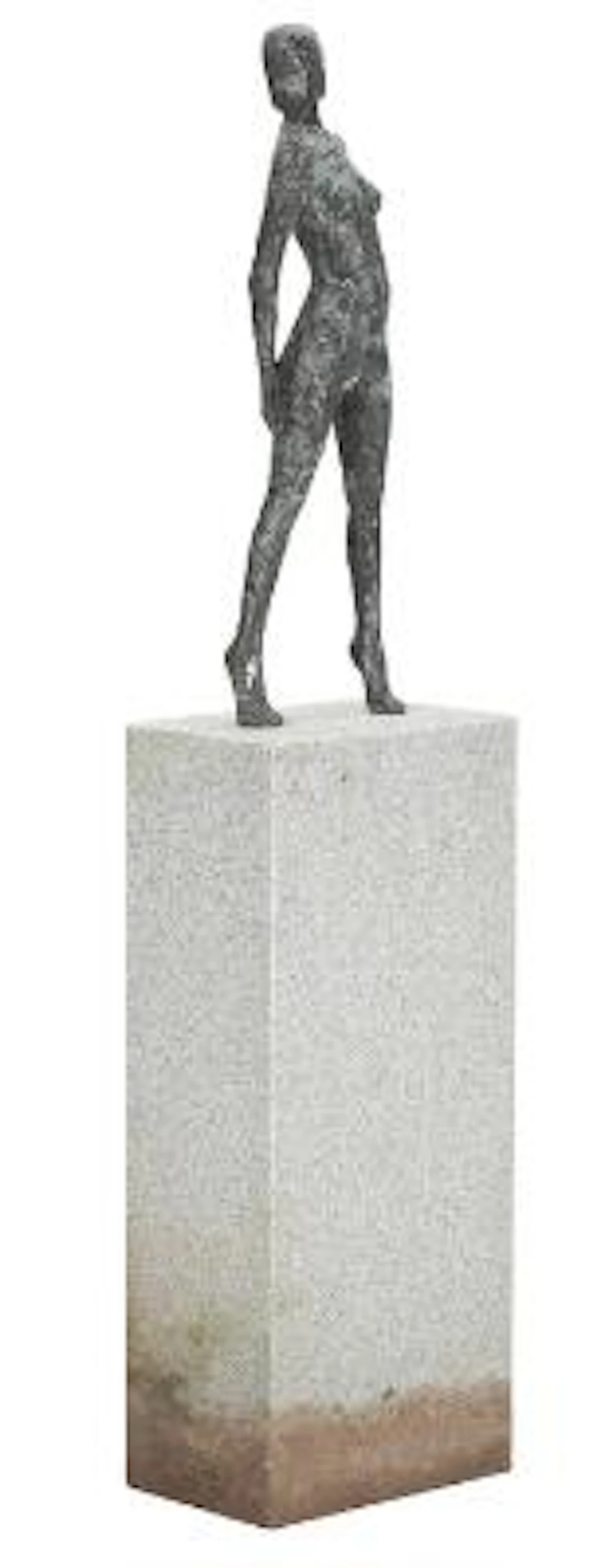 Poul Jepsen: Standing woman in patinated bronze, mounted on a granite
