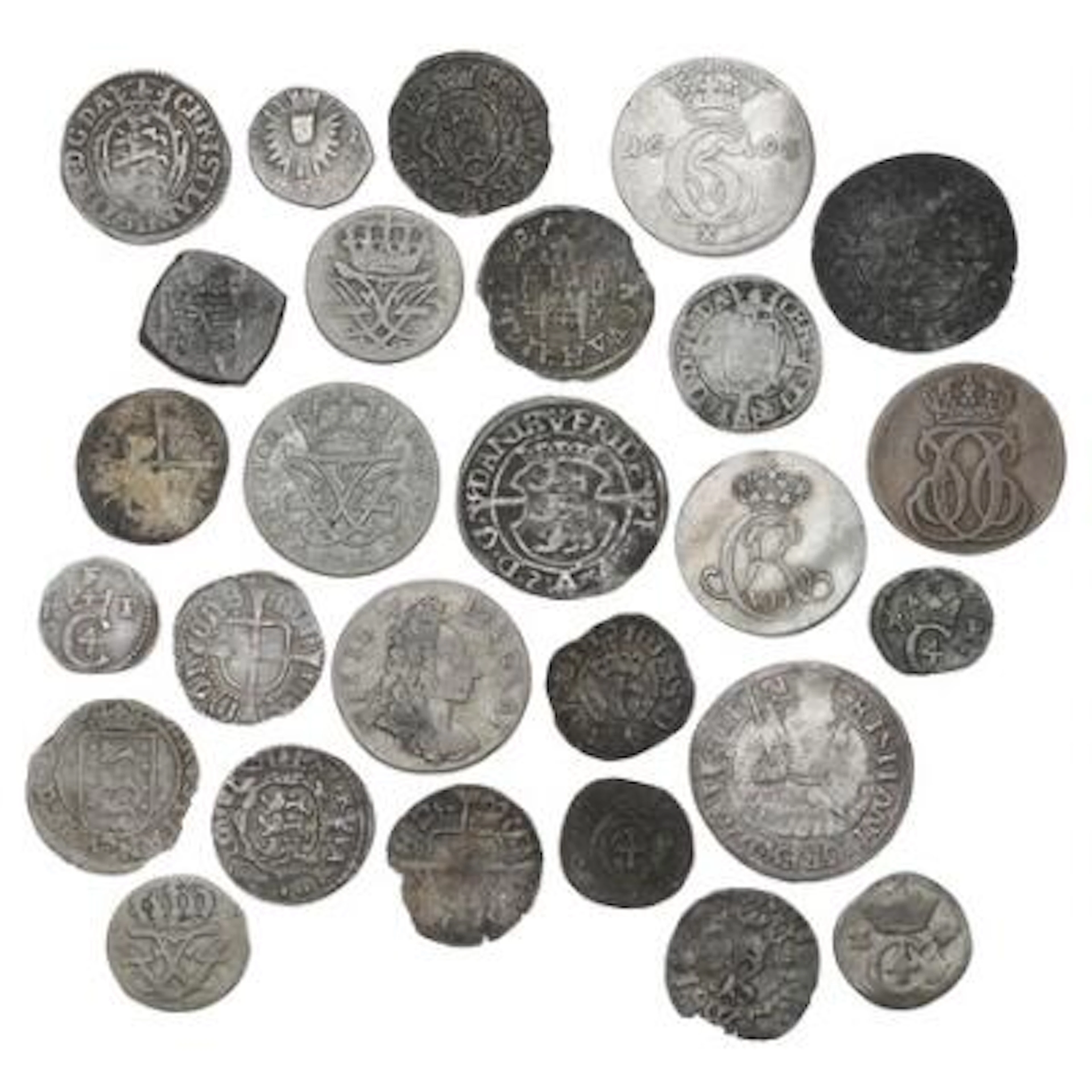 Collection of coins from Christian I to Christian VII, in total 26