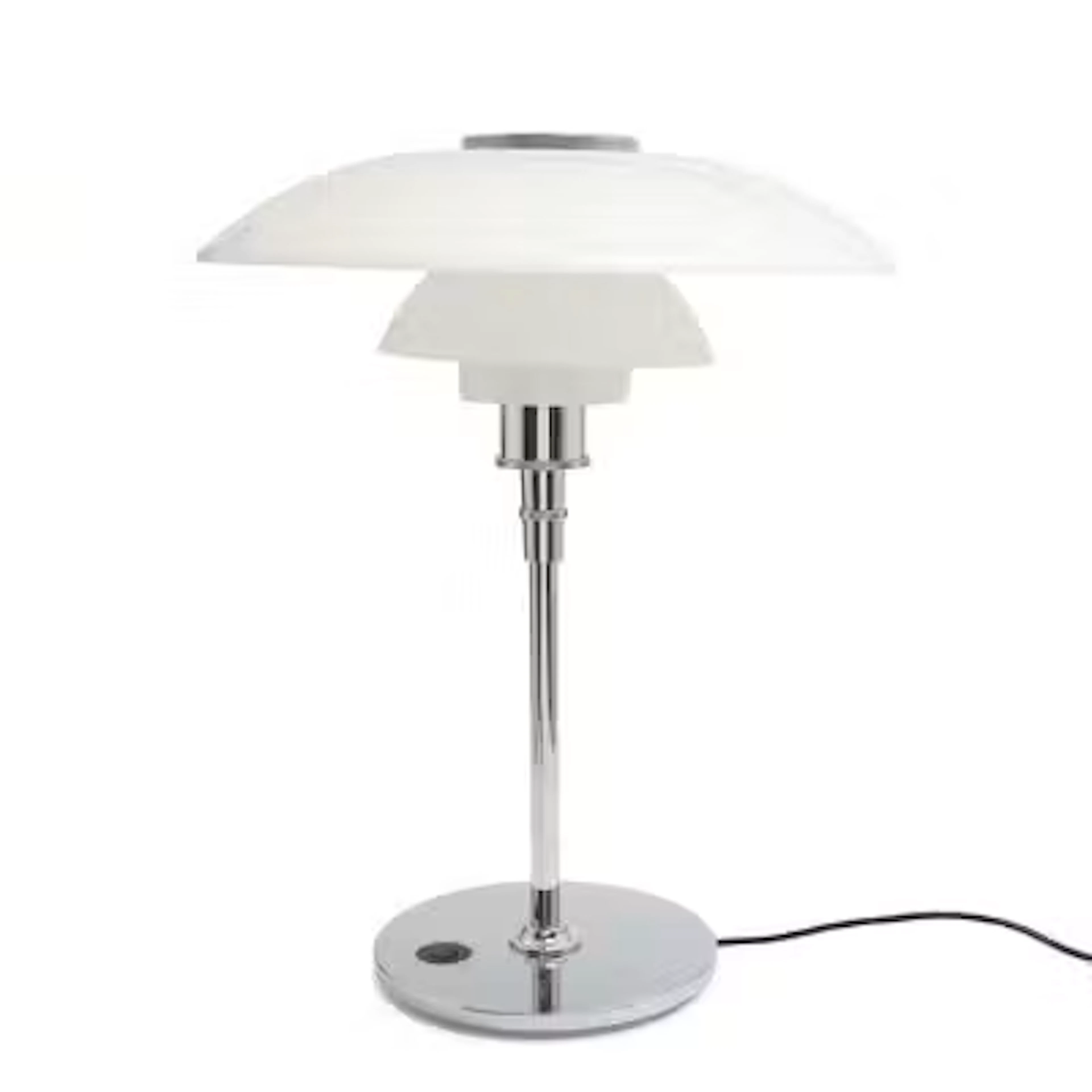 Poul Henningsen: “PH-4½/3½”. Table lamp with chromed metal frame