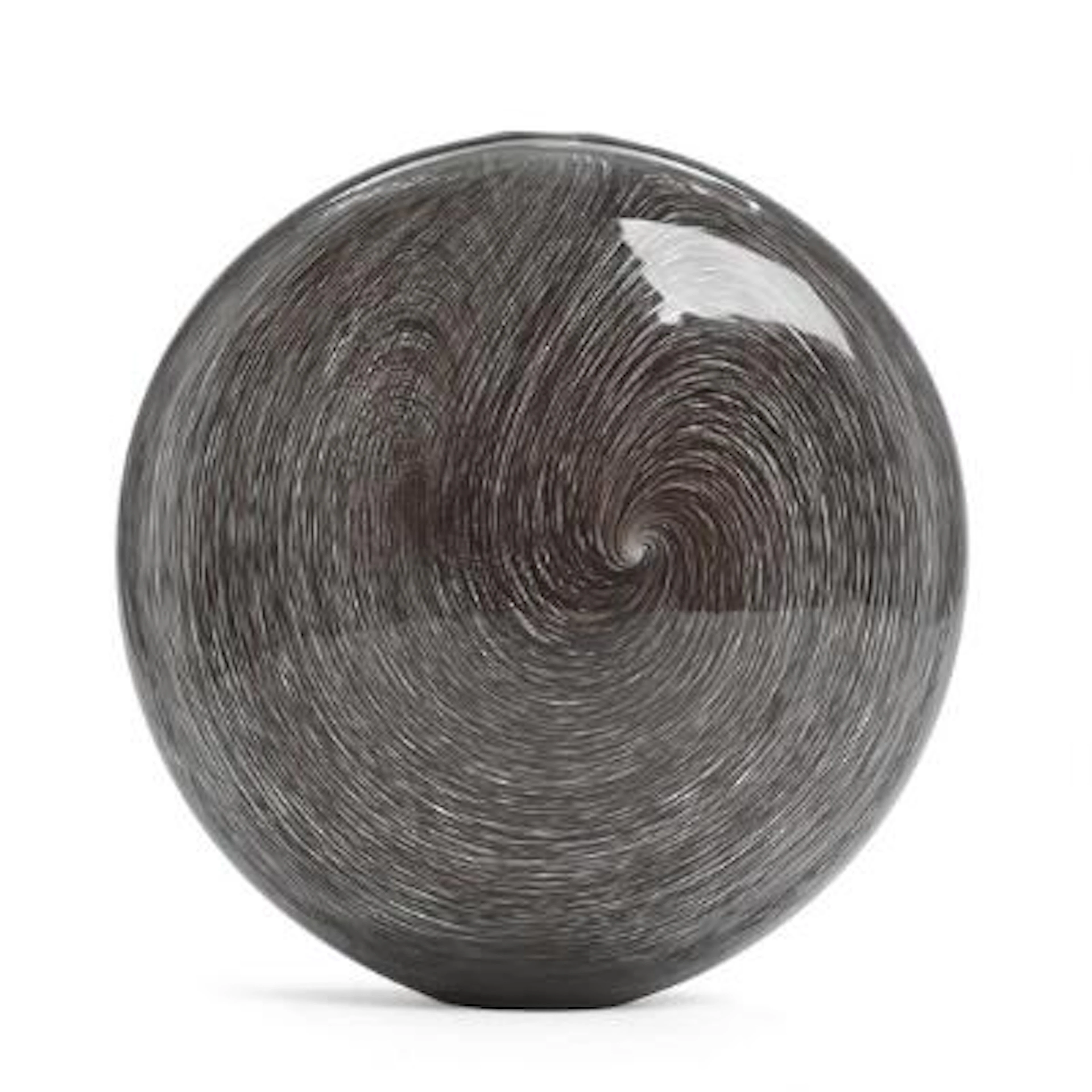 Tobias Møhl: A circular clear glass vase with inlaid black web pattern.