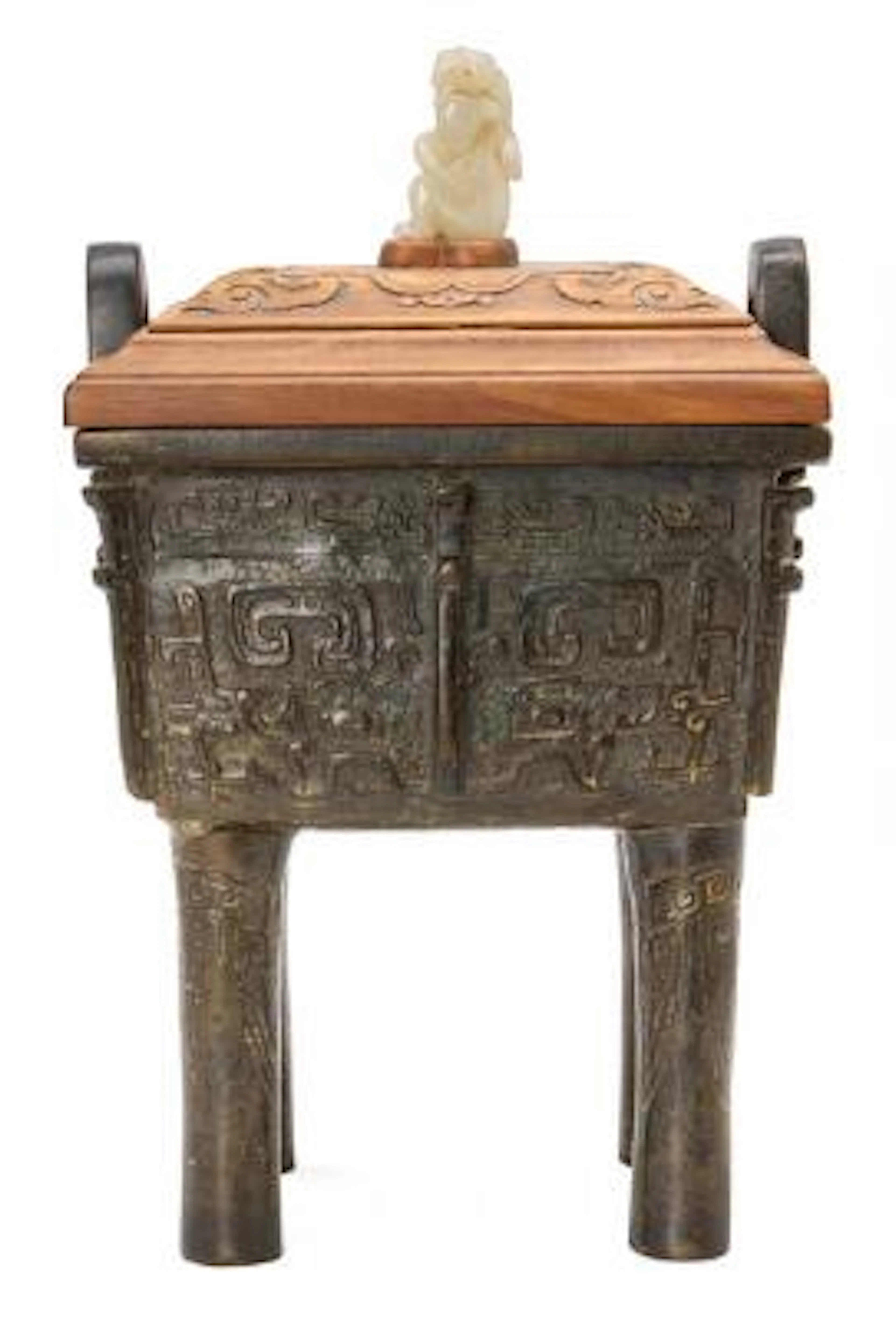 A large archaistic rectangular bronze censer, fang ding, late Ming/early