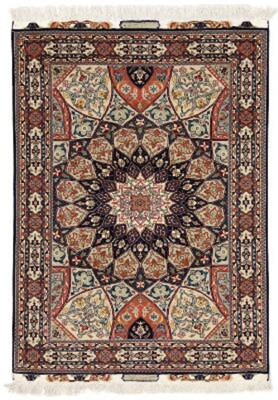 A signed Tabriz carpet, Persia. Medallion design. Outlines with silk
