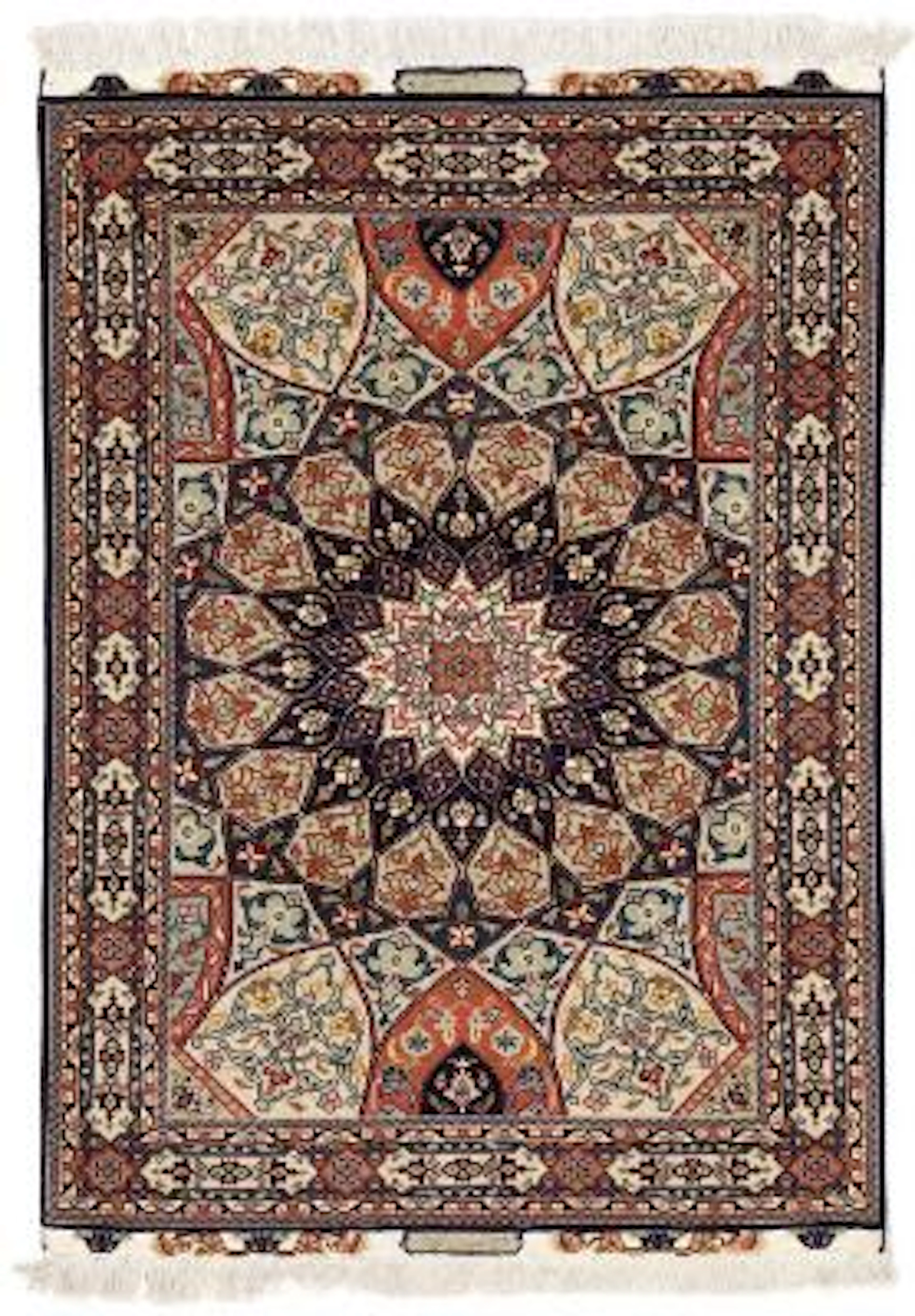A signed Tabriz carpet, Persia. Medallion design. Outlines with silk