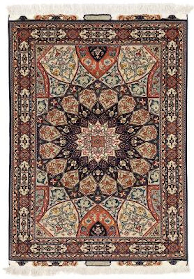 A signed Tabriz carpet, Persia. Medallion design. Outlines with silk
